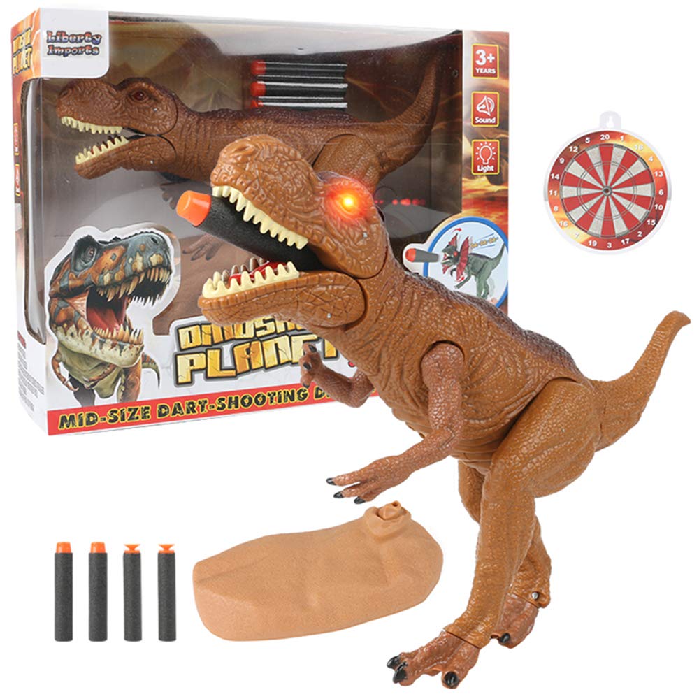 Liberty Imports Dino Planet T-Rex Dart Gun – Foam Dart Toy with Light-Up Eyes & Roaring Sounds