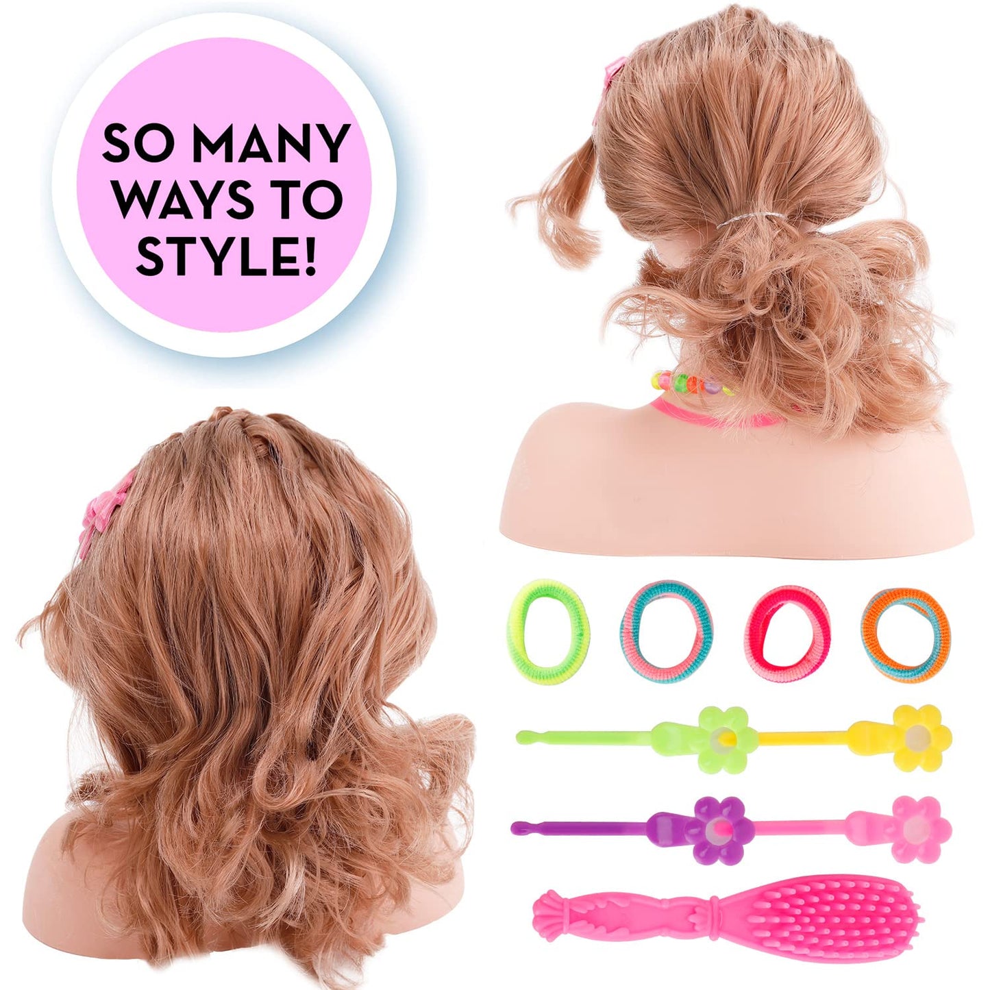 Liberty Imports Makeup & Hair Styling Doll Head Kit for Kids – Pretend Play with Washable Cosmetics