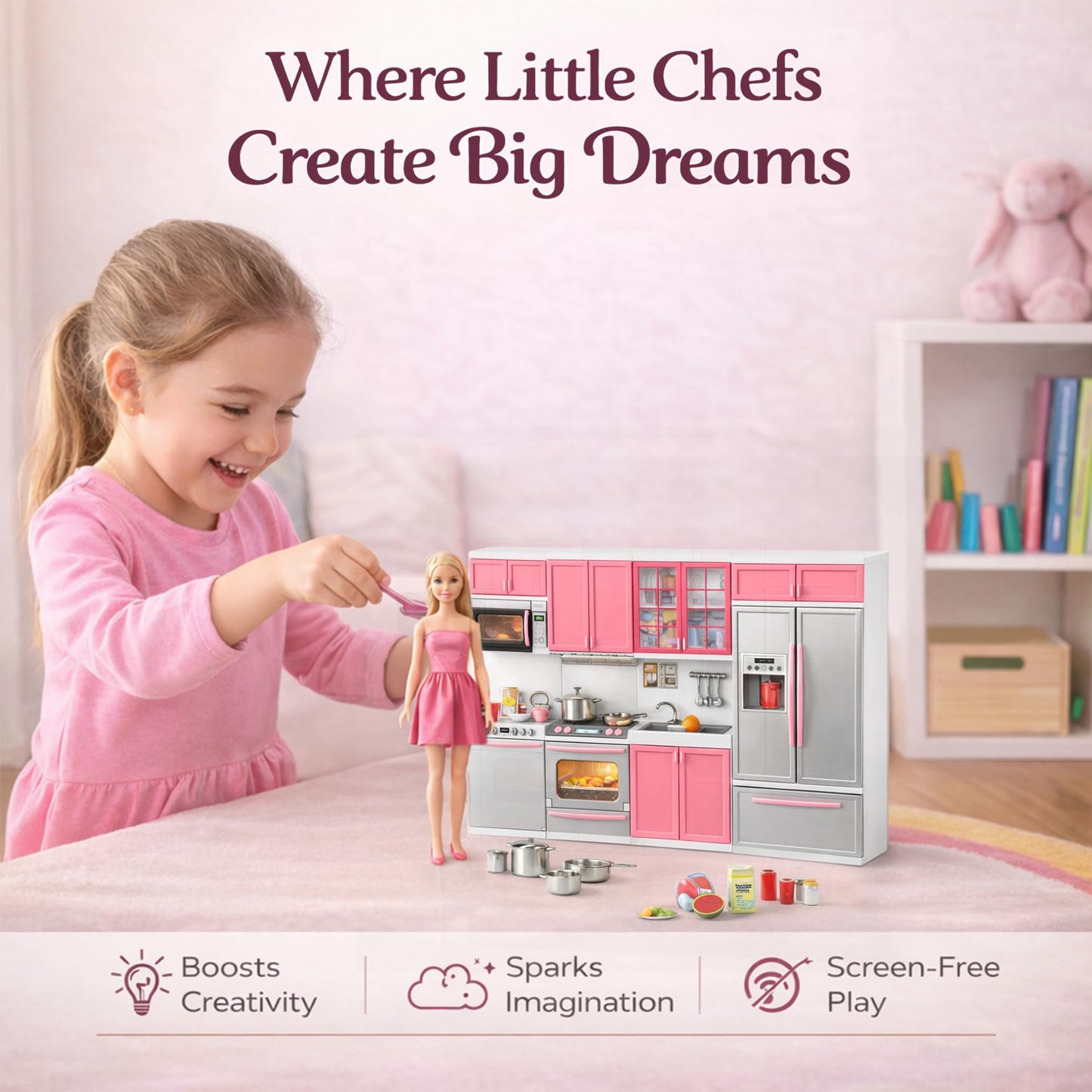 Liberty Imports Doll Kitchen Playset – Pink Mini 4-in-1 Kitchen for 11-12 inch Dolls