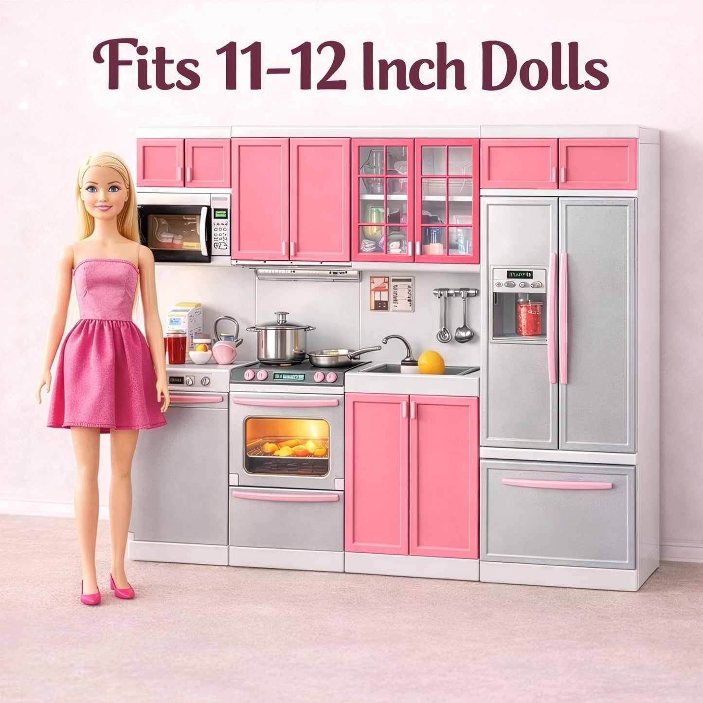Liberty Imports Doll Kitchen Playset – Pink Mini 4-in-1 Kitchen for 11-12 inch Dolls
