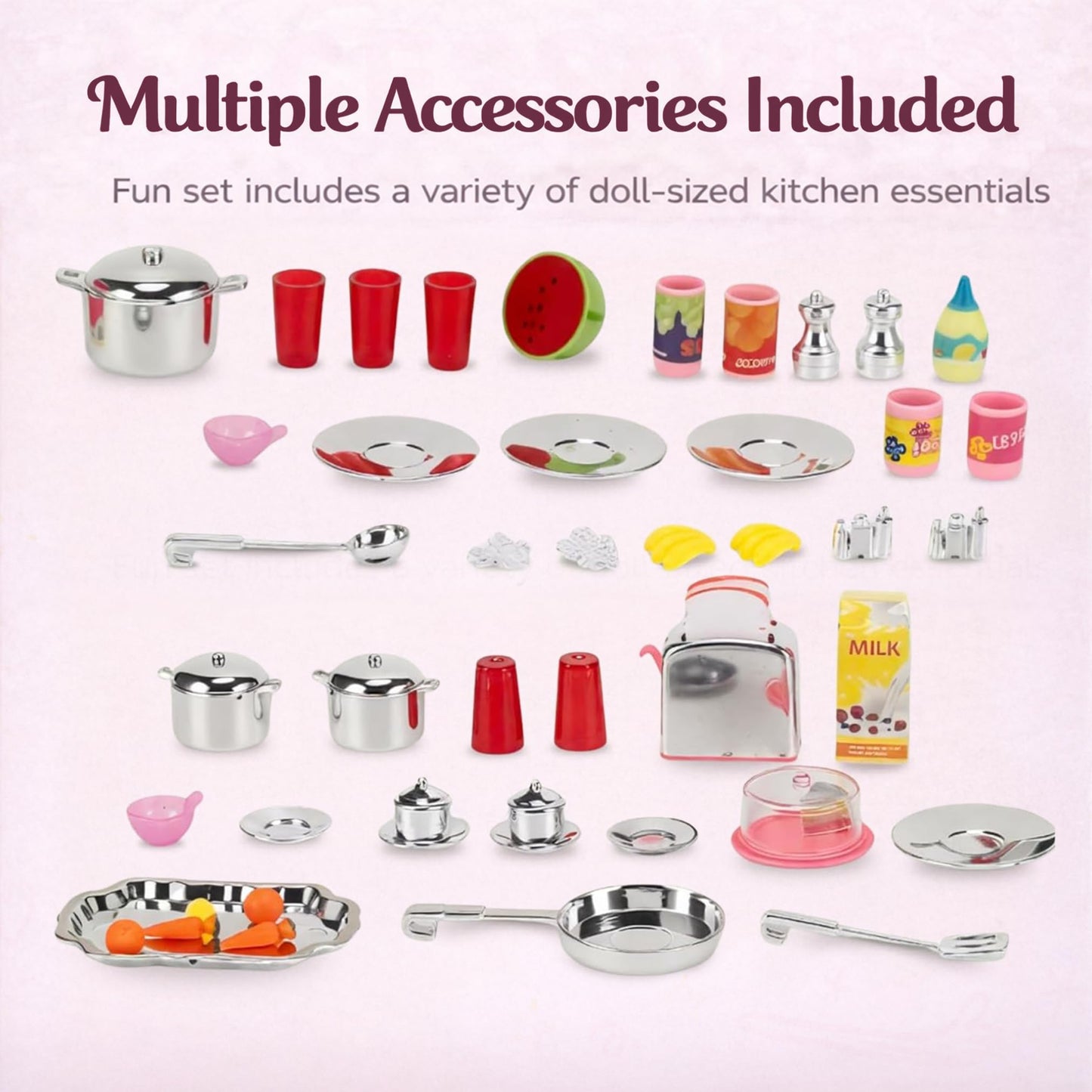 Liberty Imports Doll Kitchen Playset – Pink Mini 4-in-1 Kitchen for 11-12 inch Dolls
