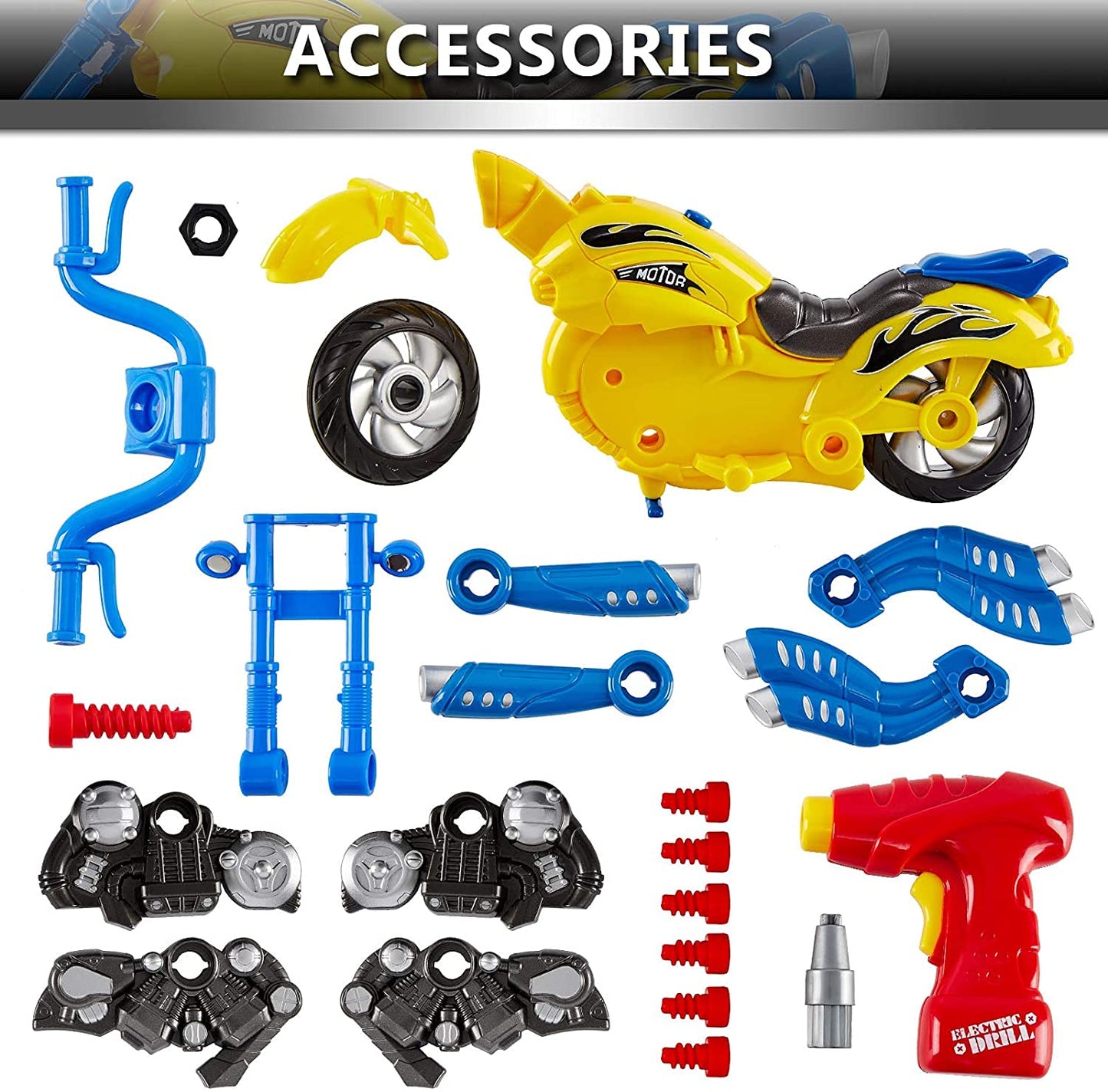Liberty Imports Take Apart Toy Motorcycle with Drill – STEM Construction Kit for Kids 3-5