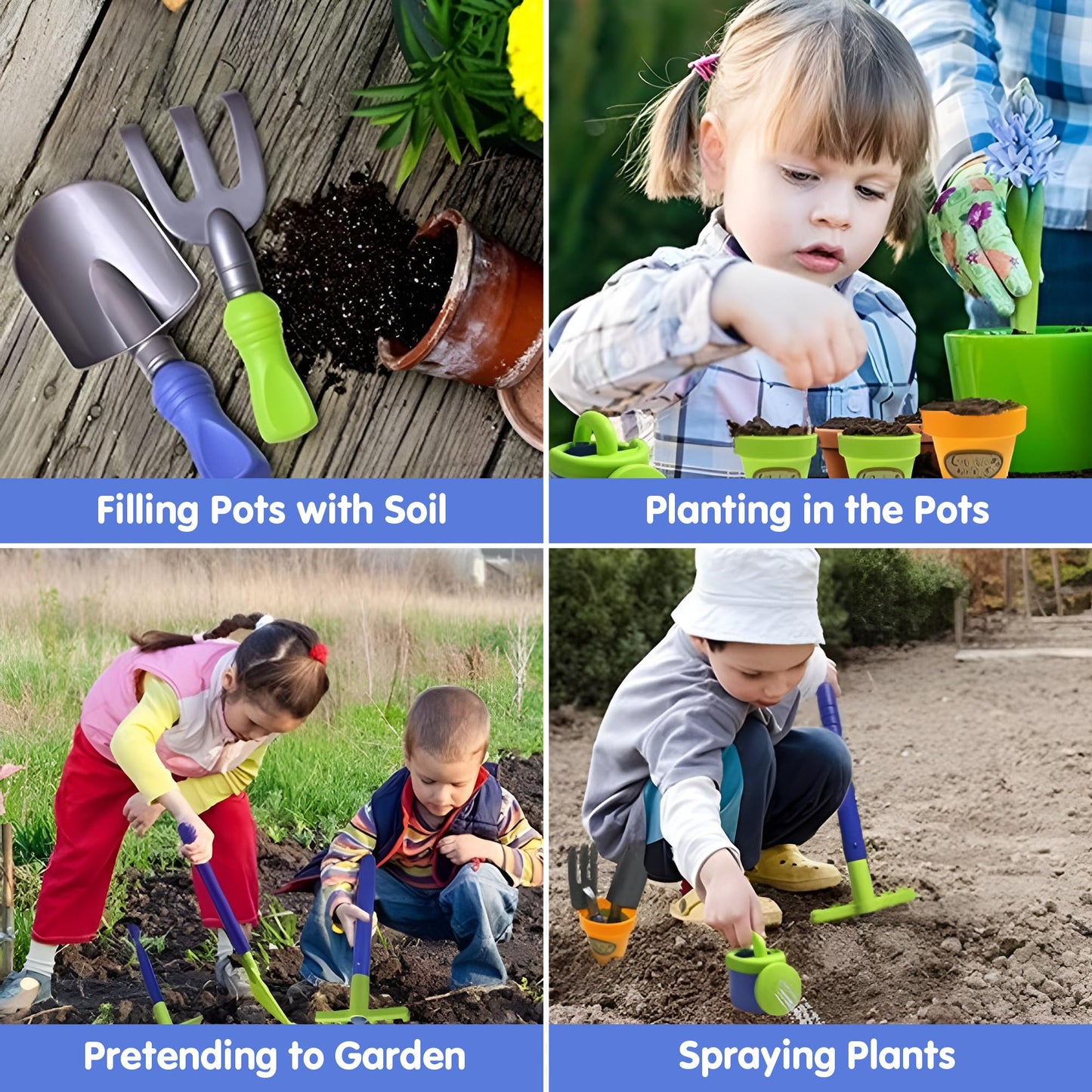 Liberty Imports Pull-Along Garden Wagon & Toy Gardening Tools Set for Toddlers