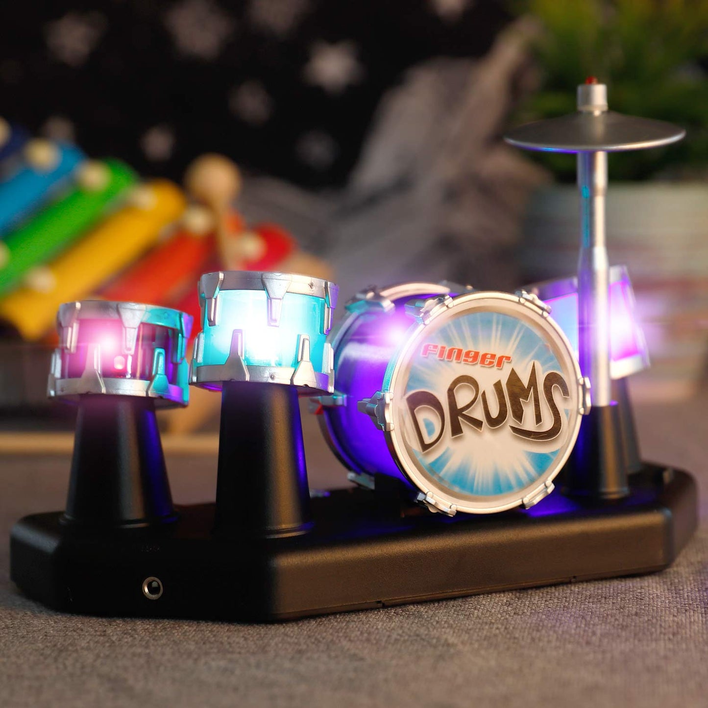 Liberty Imports Finger Drum Set — Electronic Desktop Drum Kit with Lights