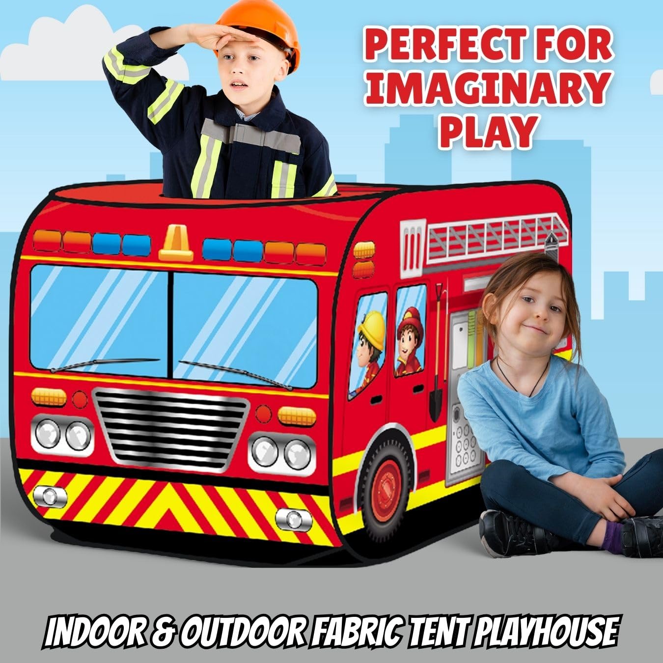 Liberty Imports Pop Up Fire Truck Play Tent – Indoor/Outdoor Kids Playhouse
