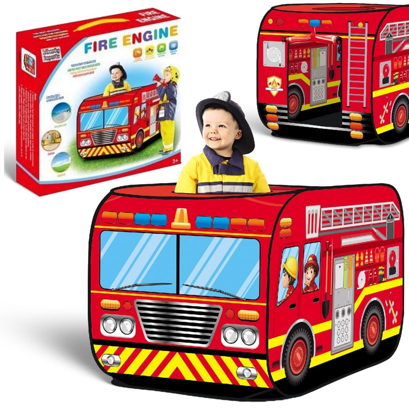 Liberty Imports Pop Up Fire Truck Play Tent – Indoor/Outdoor Kids Playhouse