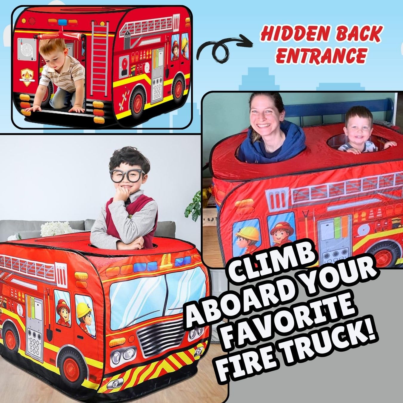 Liberty Imports Pop Up Fire Truck Play Tent – Indoor/Outdoor Kids Playhouse