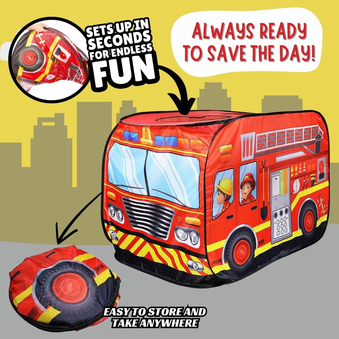 Liberty Imports Pop Up Fire Truck Play Tent – Indoor/Outdoor Kids Playhouse