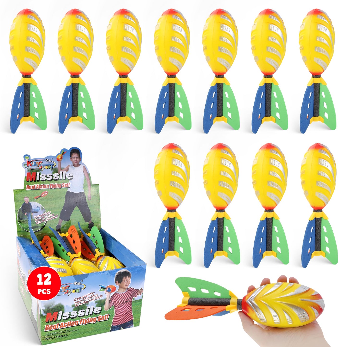Liberty Imports 12 Pack Flying Foam Missile Footballs with Tails – 9-Inch Outdoor Yard Play