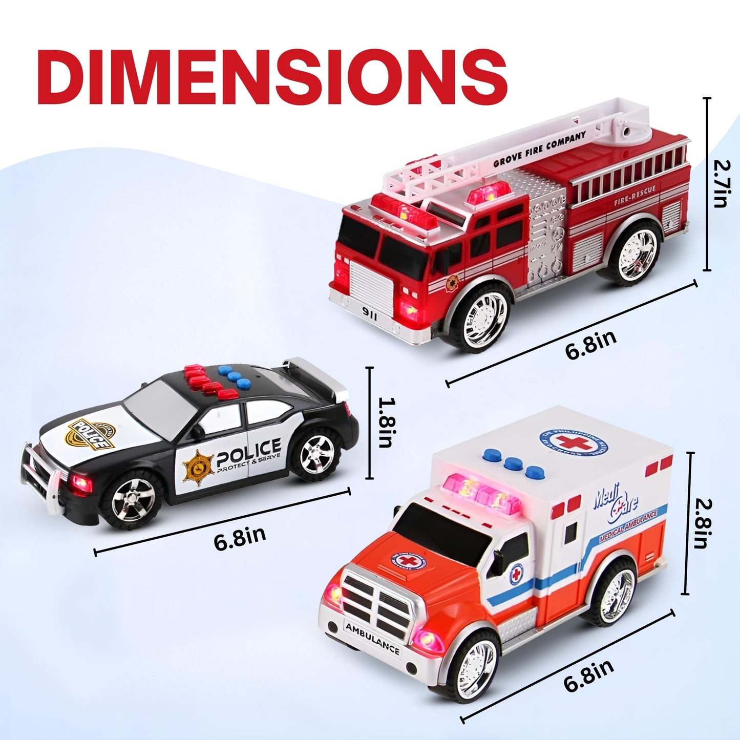 Liberty Imports 3-in-1 True Hero Emergency Rescue Vehicles – Ambulance, Fire Truck & Police Car
