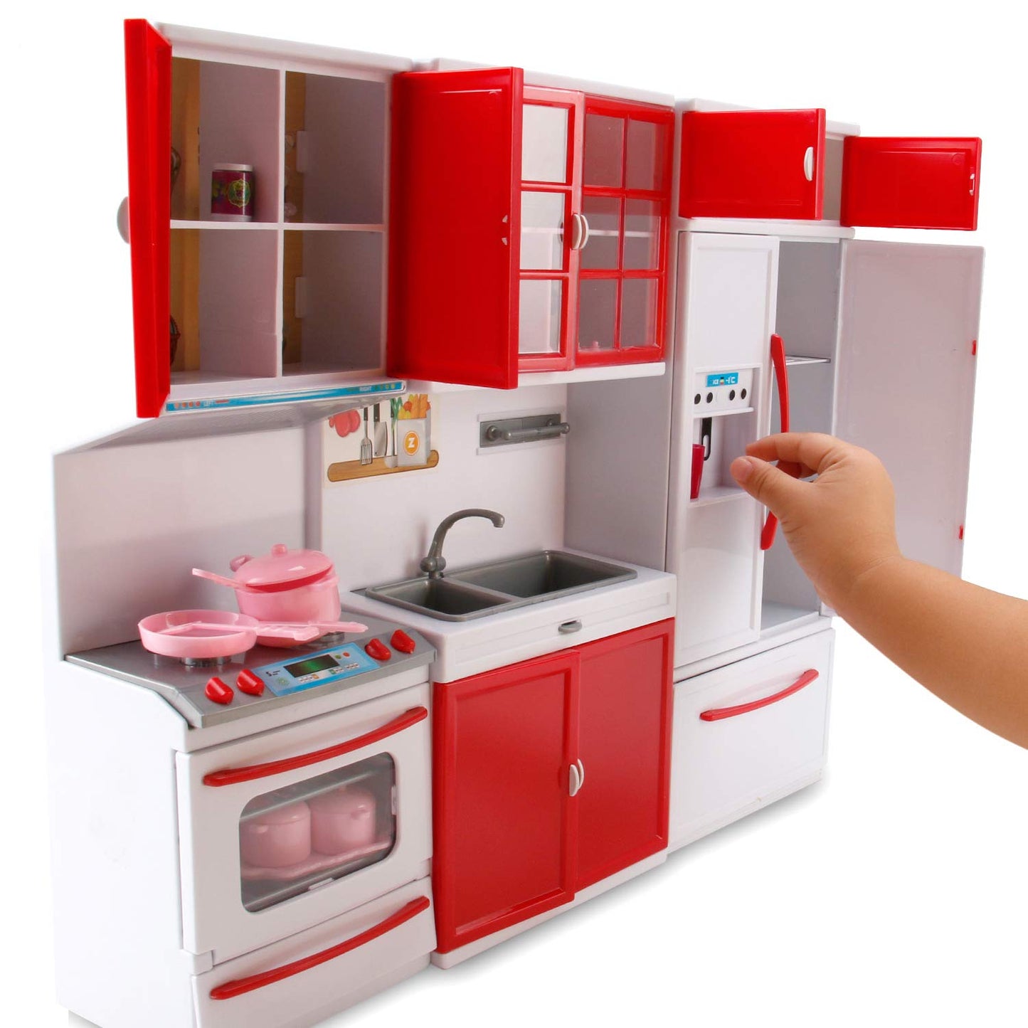 Liberty Imports Gourmet Red Doll Kitchen Playset with Lights & Sounds for 12-Inch Dolls