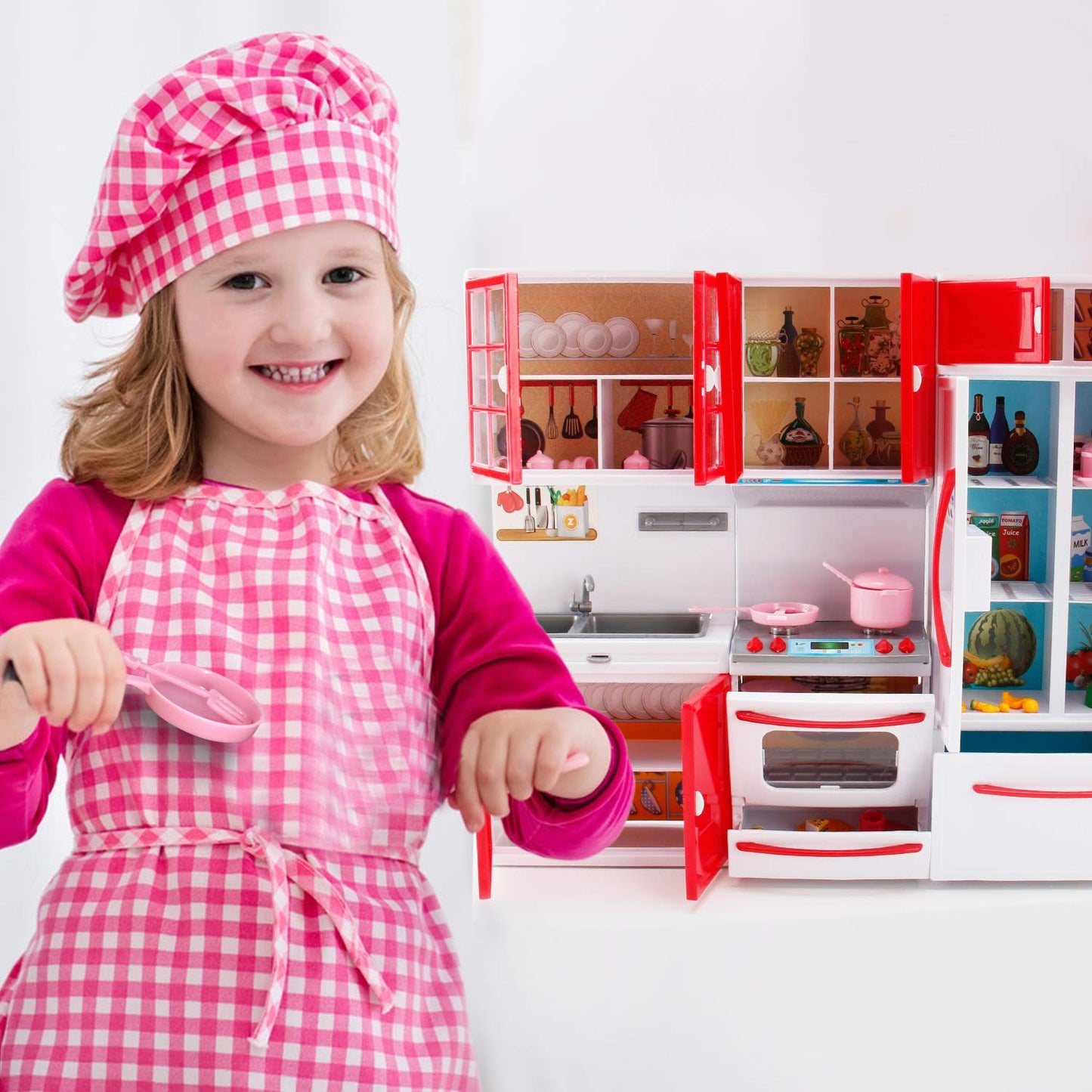 Liberty Imports Gourmet Red Doll Kitchen Playset with Lights & Sounds for 12-Inch Dolls