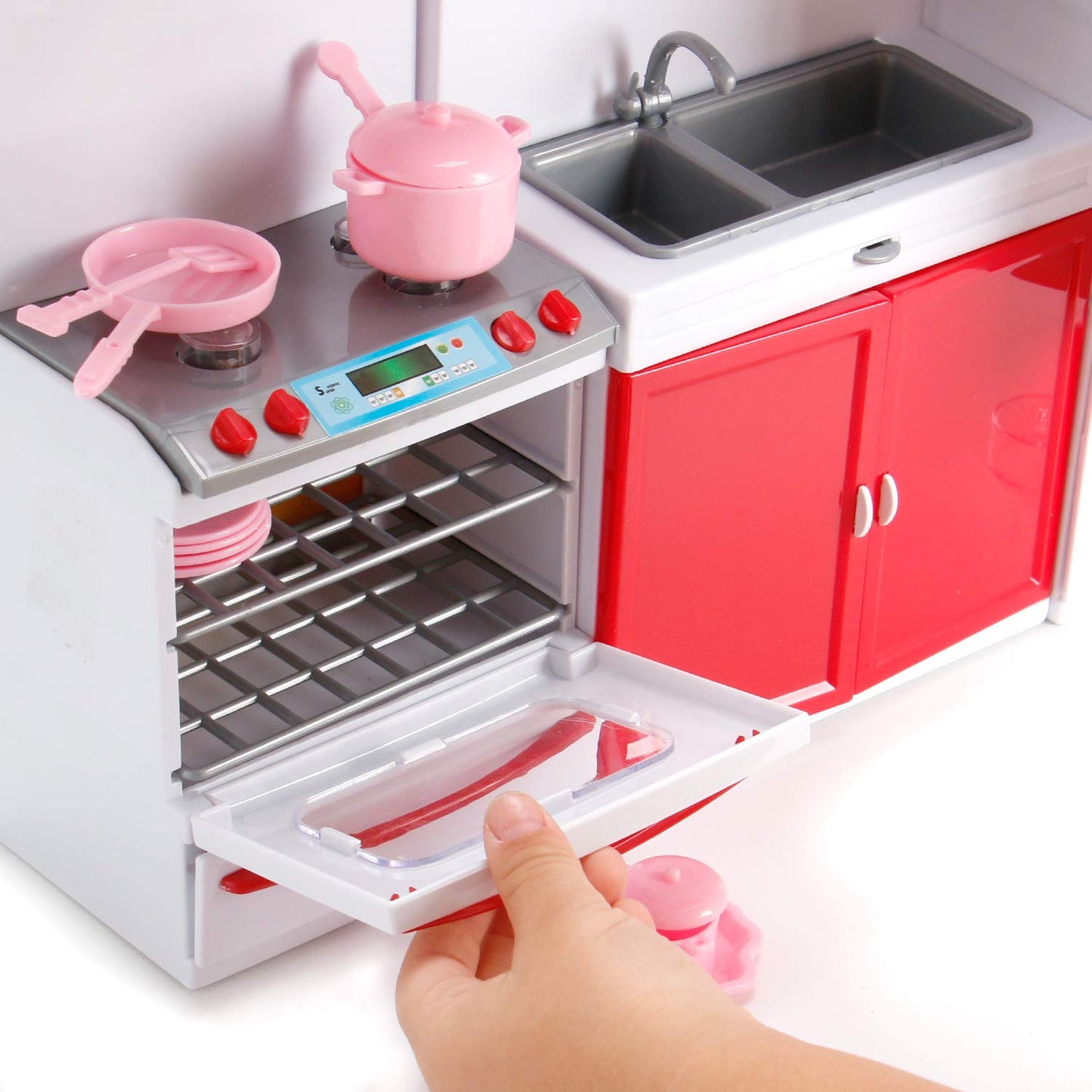 Liberty Imports Gourmet Red Doll Kitchen Playset with Lights & Sounds for 12-Inch Dolls