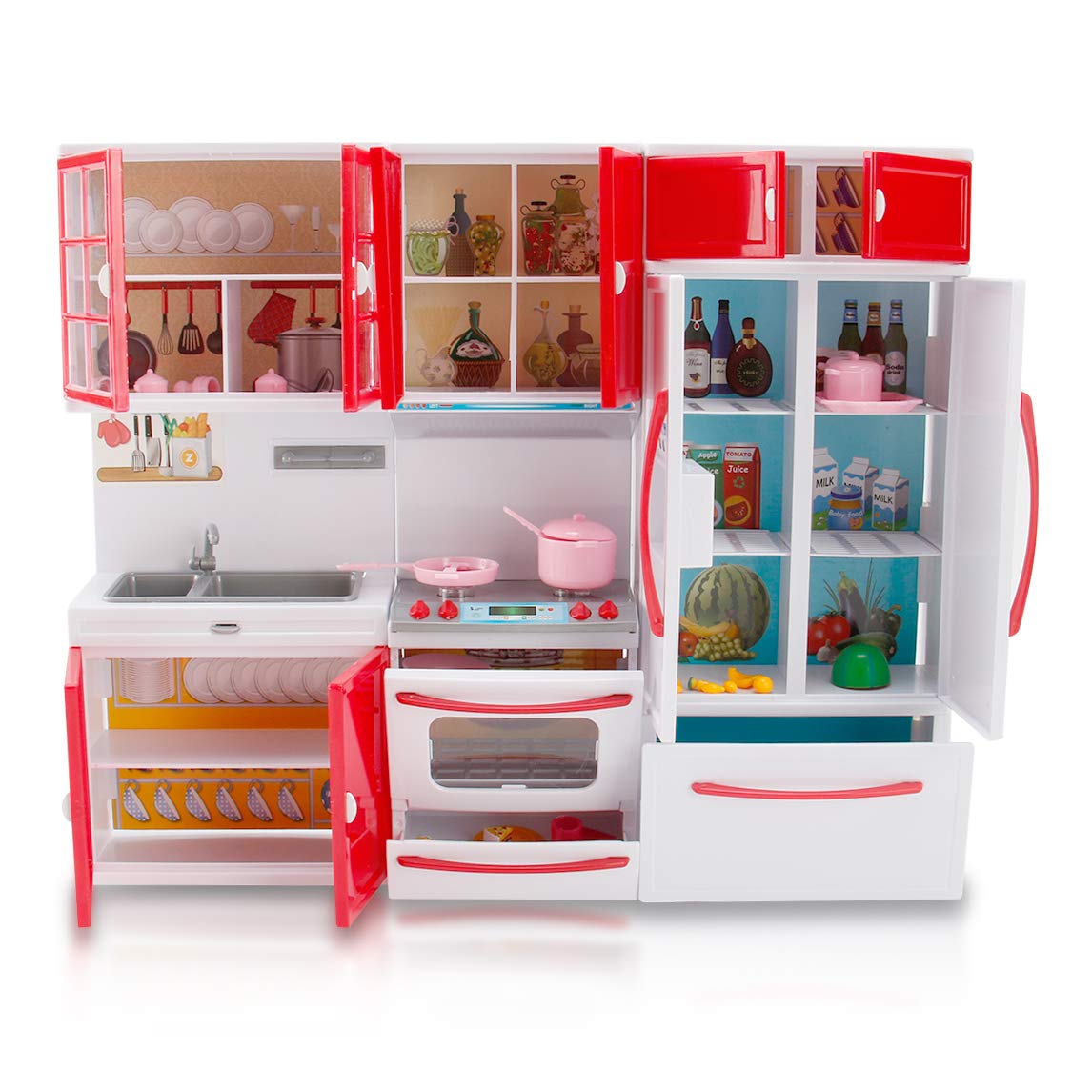 Liberty Imports Gourmet Red Doll Kitchen Playset with Lights & Sounds for 12-Inch Dolls