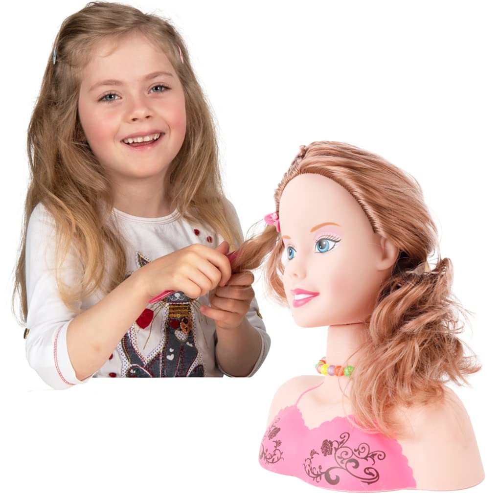 Liberty Imports Makeup & Hair Styling Doll Head Kit for Kids – Pretend Play with Washable Cosmetics