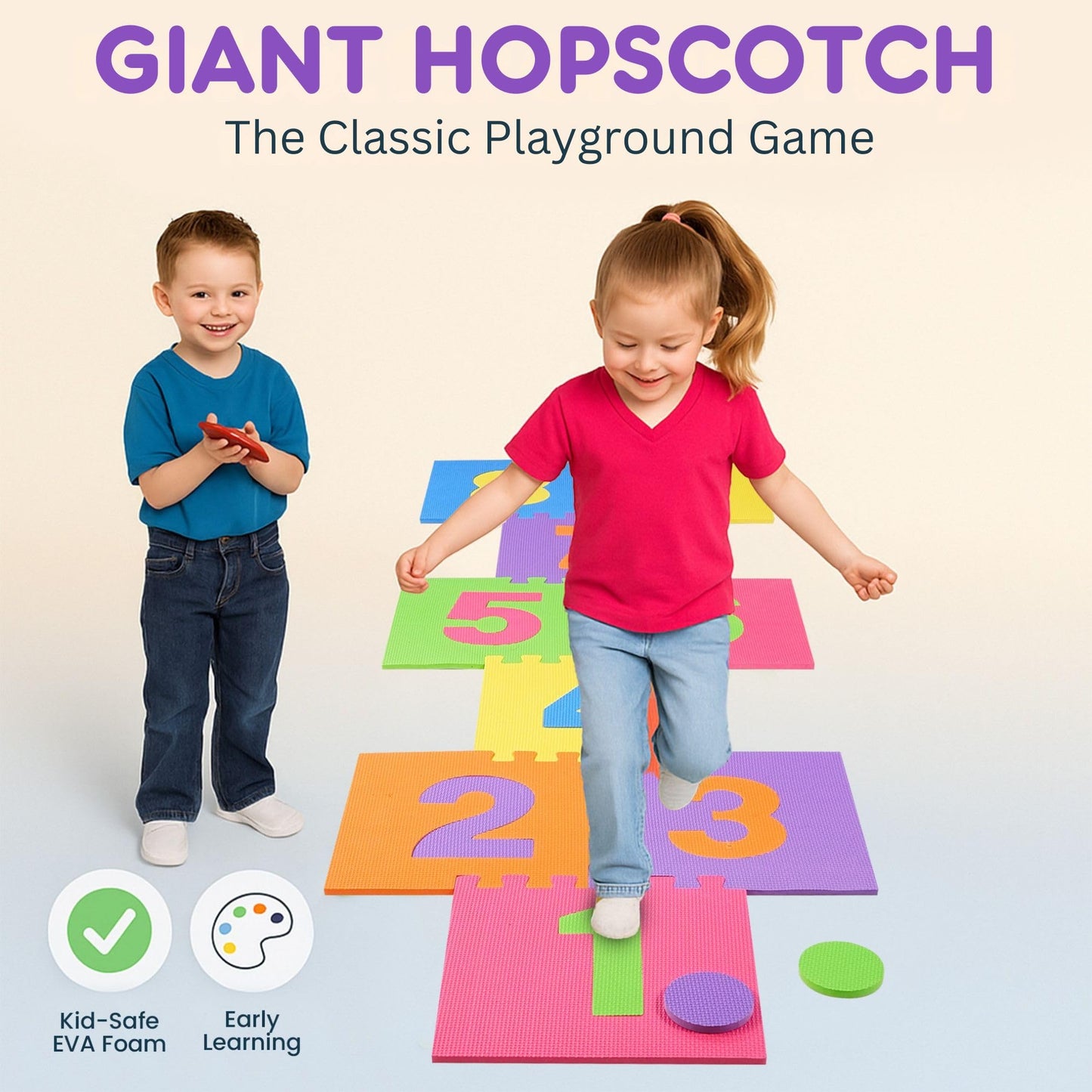 Liberty Imports Hopscotch Foam Playmat – 10 Large Number Tiles, 12x12 Interlocking Puzzle Floor Mat