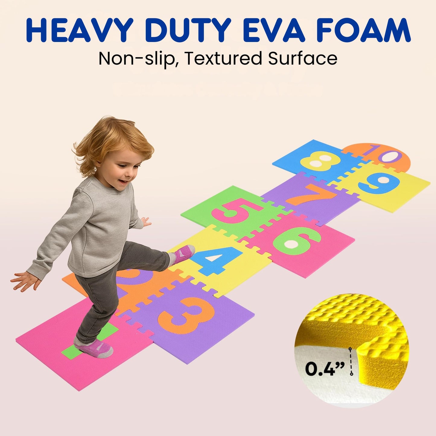 Liberty Imports Hopscotch Foam Playmat – 10 Large Number Tiles, 12x12 Interlocking Puzzle Floor Mat