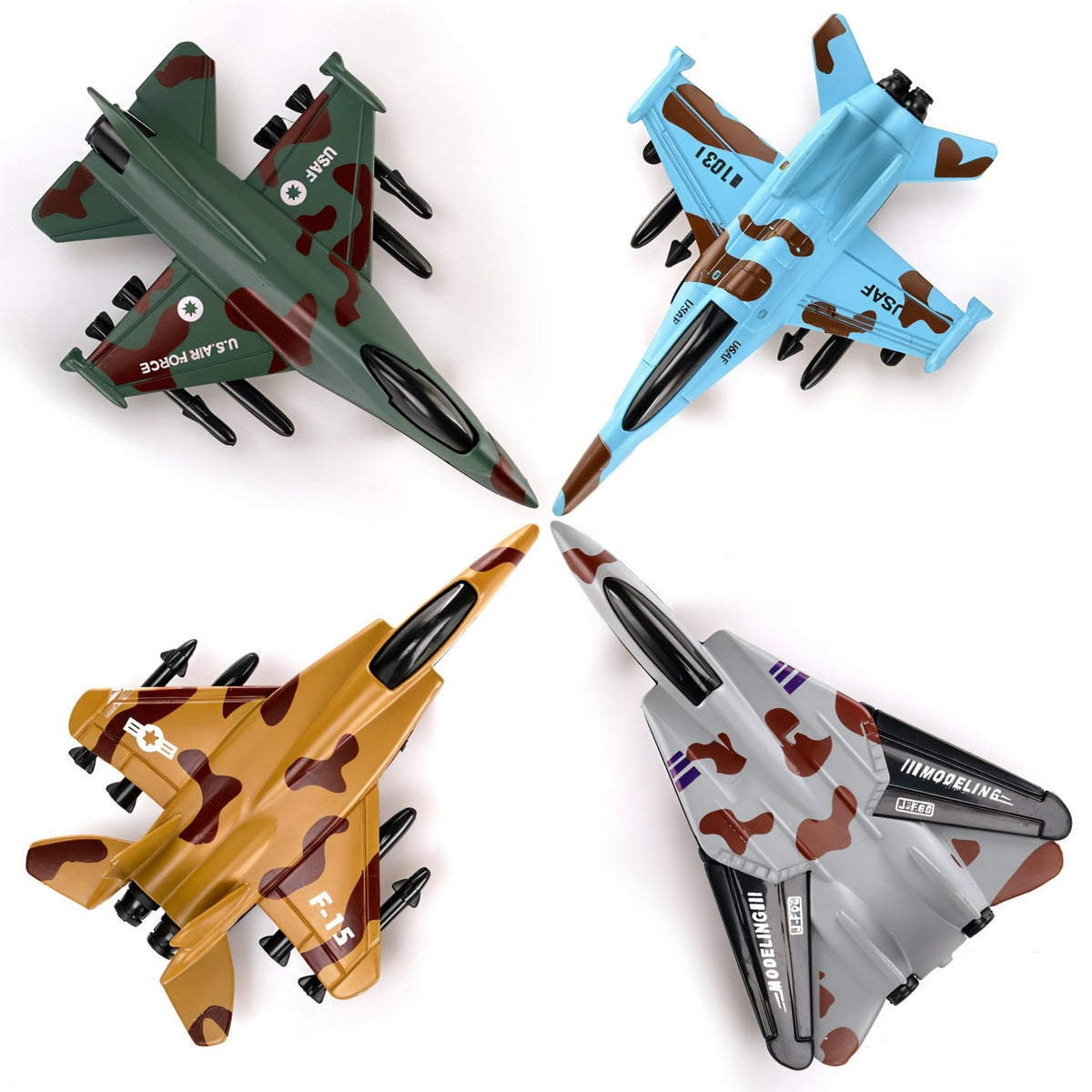 Liberty Imports 4 Pack Diecast Fighter Jets – Pullback Airplane Toys for Imaginative Play