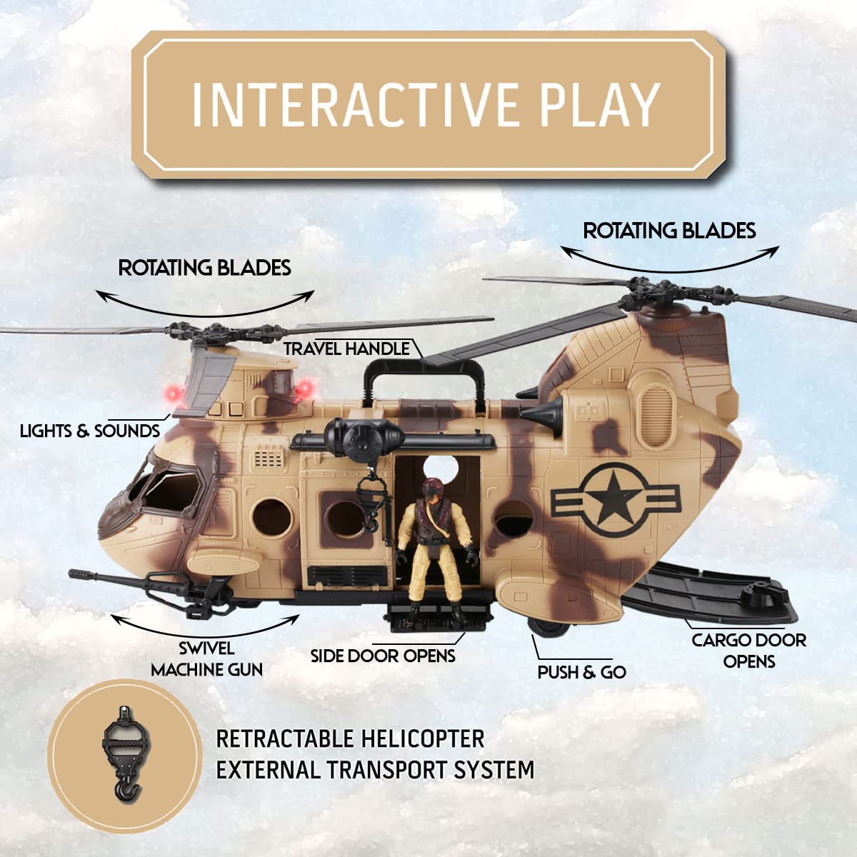 Liberty Imports 26-Piece Army Men Toy Set – Lights & Sound Helicopter Carrier