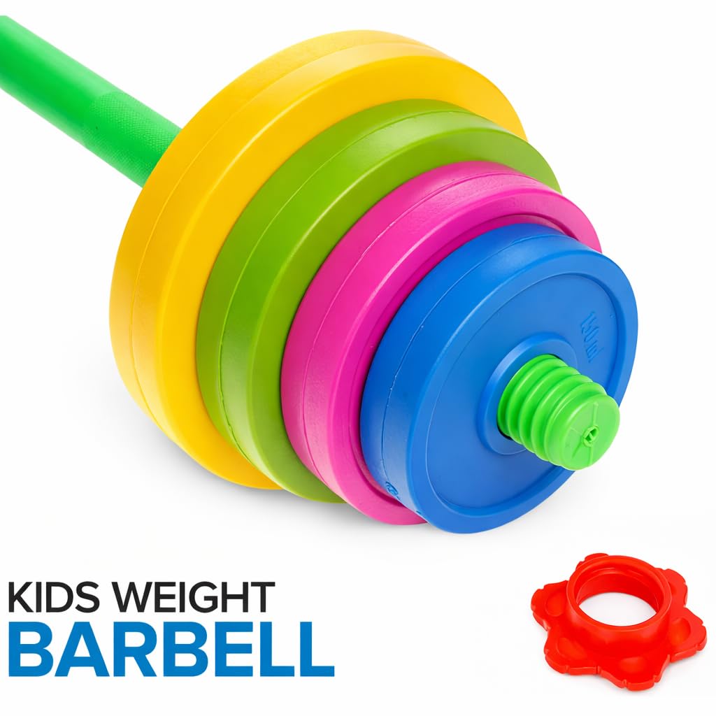 Liberty Imports Kids Barbell Weight Set - Adjustable 32-Inch Toy Barbell for Exercise & Pretend Play