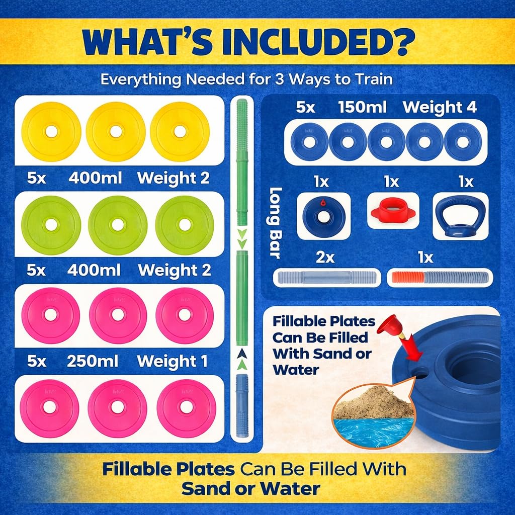Liberty Imports Kids Exercise Weight Set — 3-in-1 Adjustable Toy Gym (Dumbbell, Barbell, Kettlebell)