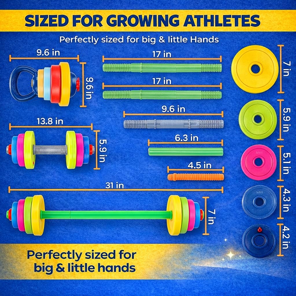 Liberty Imports Kids Exercise Weight Set — 3-in-1 Adjustable Toy Gym (Dumbbell, Barbell, Kettlebell)