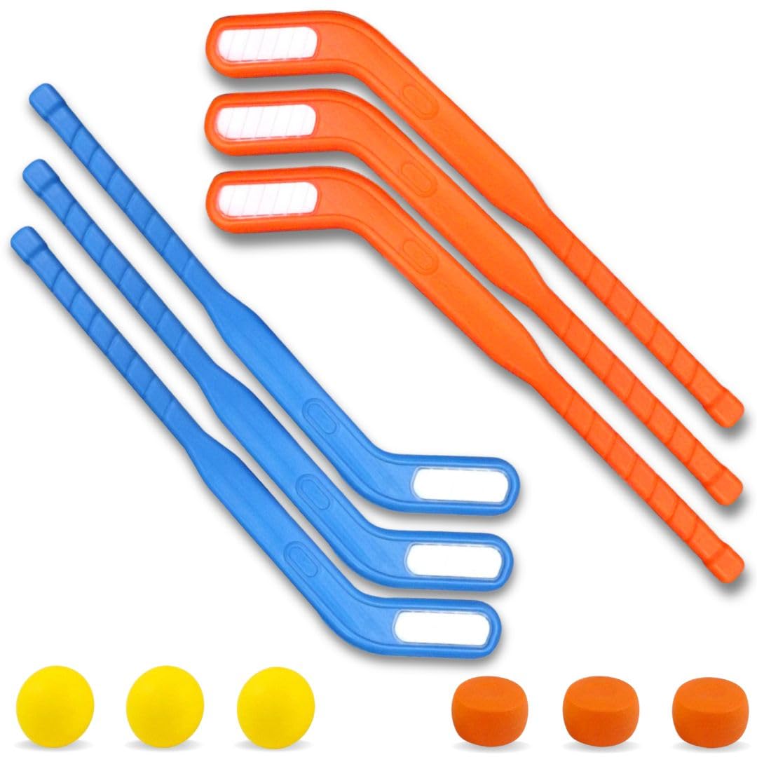 Liberty Imports Kids Floor Hockey Sticks Bulk Set – 29-Inch Starter Kit with Large Pucks & Balls (6 Pack)