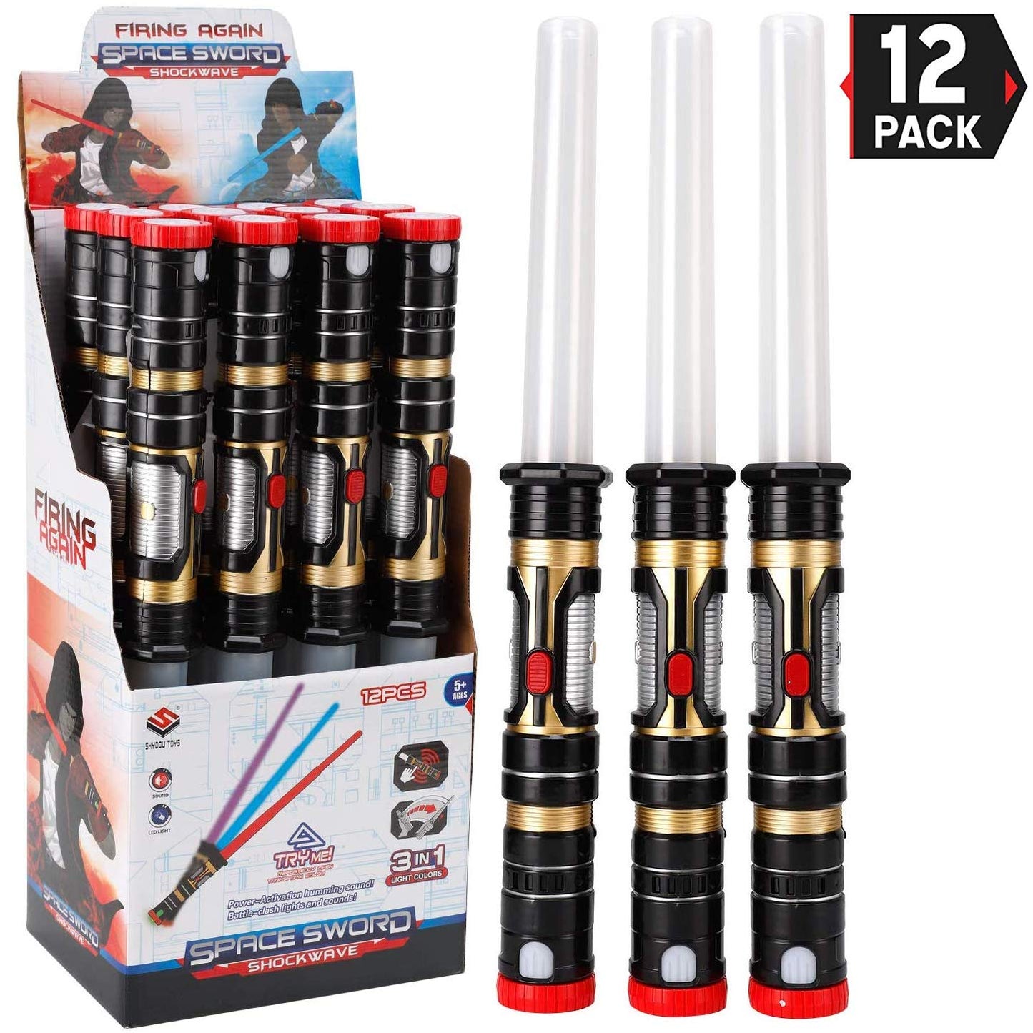 Liberty Imports 12-Pack LED Light Up Sabers – Color-Changing, Motion-Sensitive, Retractable Swords for Parties & Cosplay