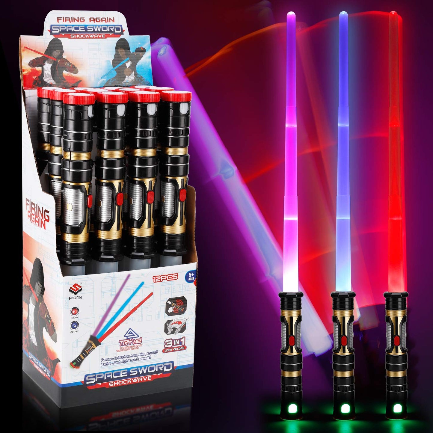 Liberty Imports 12-Pack LED Light Up Sabers – Color-Changing, Motion-Sensitive, Retractable Swords for Parties & Cosplay