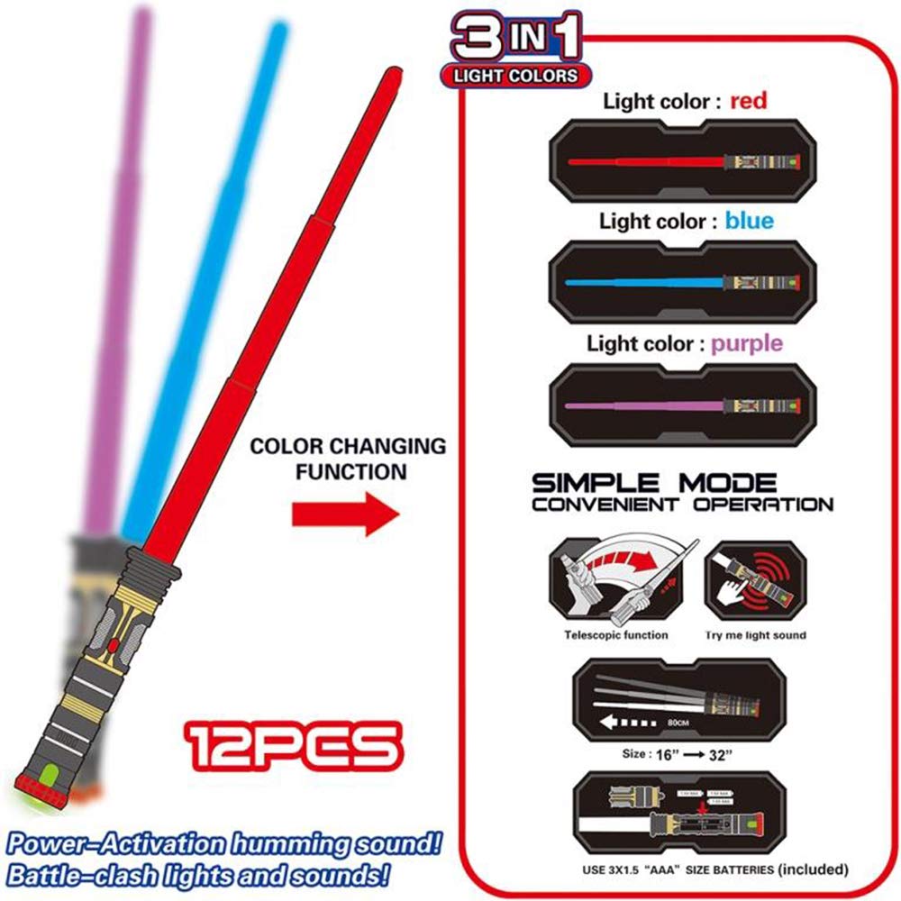 Liberty Imports 12-Pack LED Light Up Sabers – Color-Changing, Motion-Sensitive, Retractable Swords for Parties & Cosplay