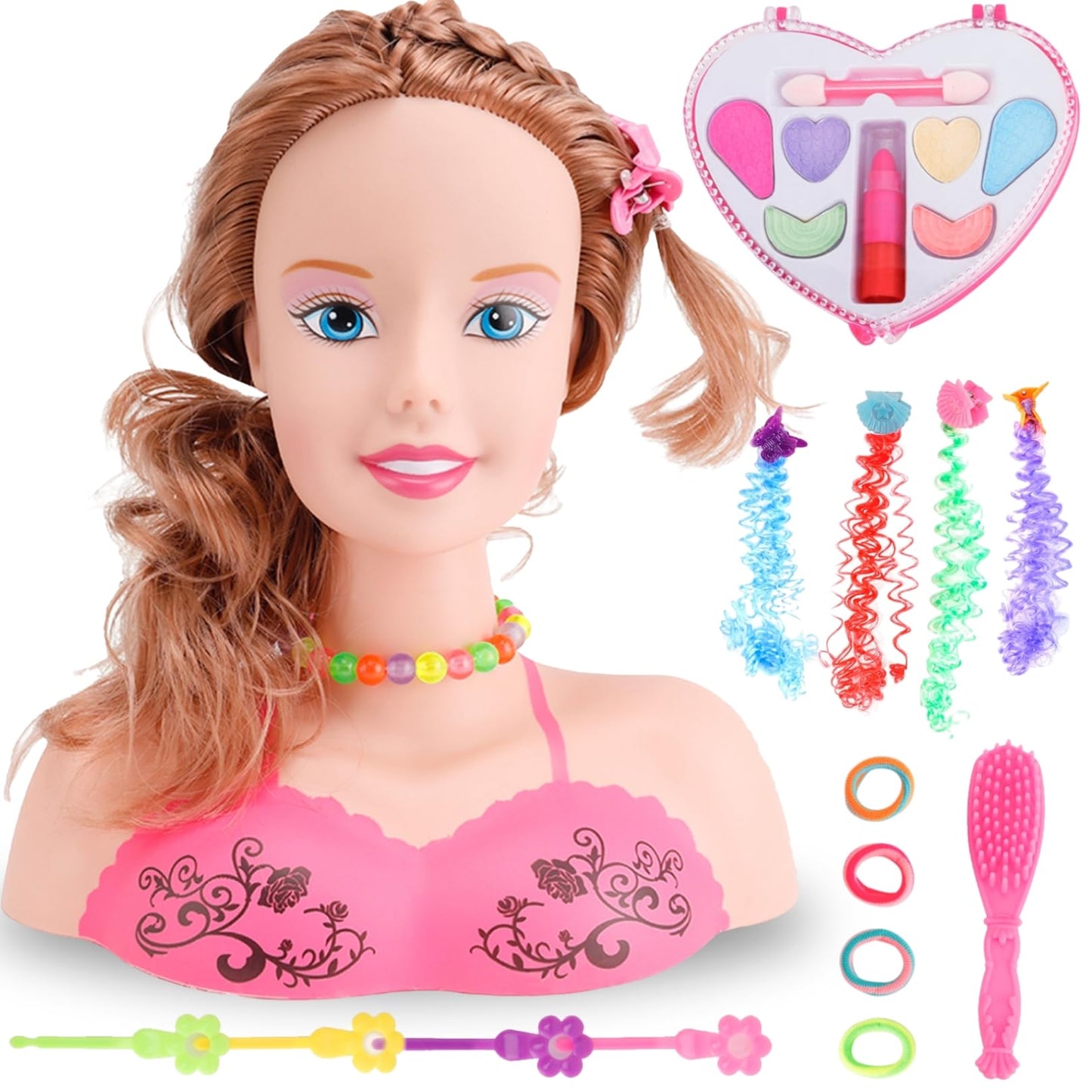 Liberty Imports Makeup & Hair Styling Doll Head Kit for Kids – Pretend Play with Washable Cosmetics