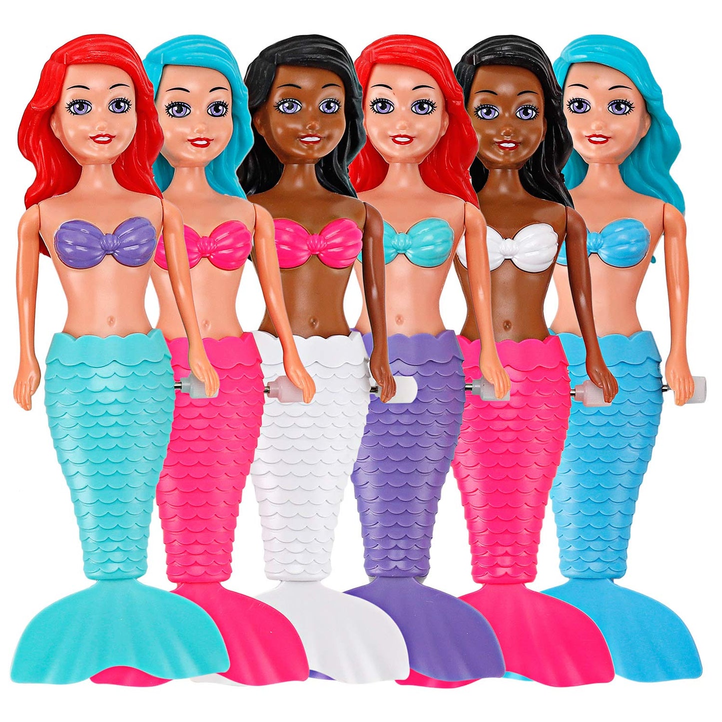 Liberty Imports Mermaid Bath Toys for Toddlers – Princess Wind-Up Tail Flap (6 Pack)