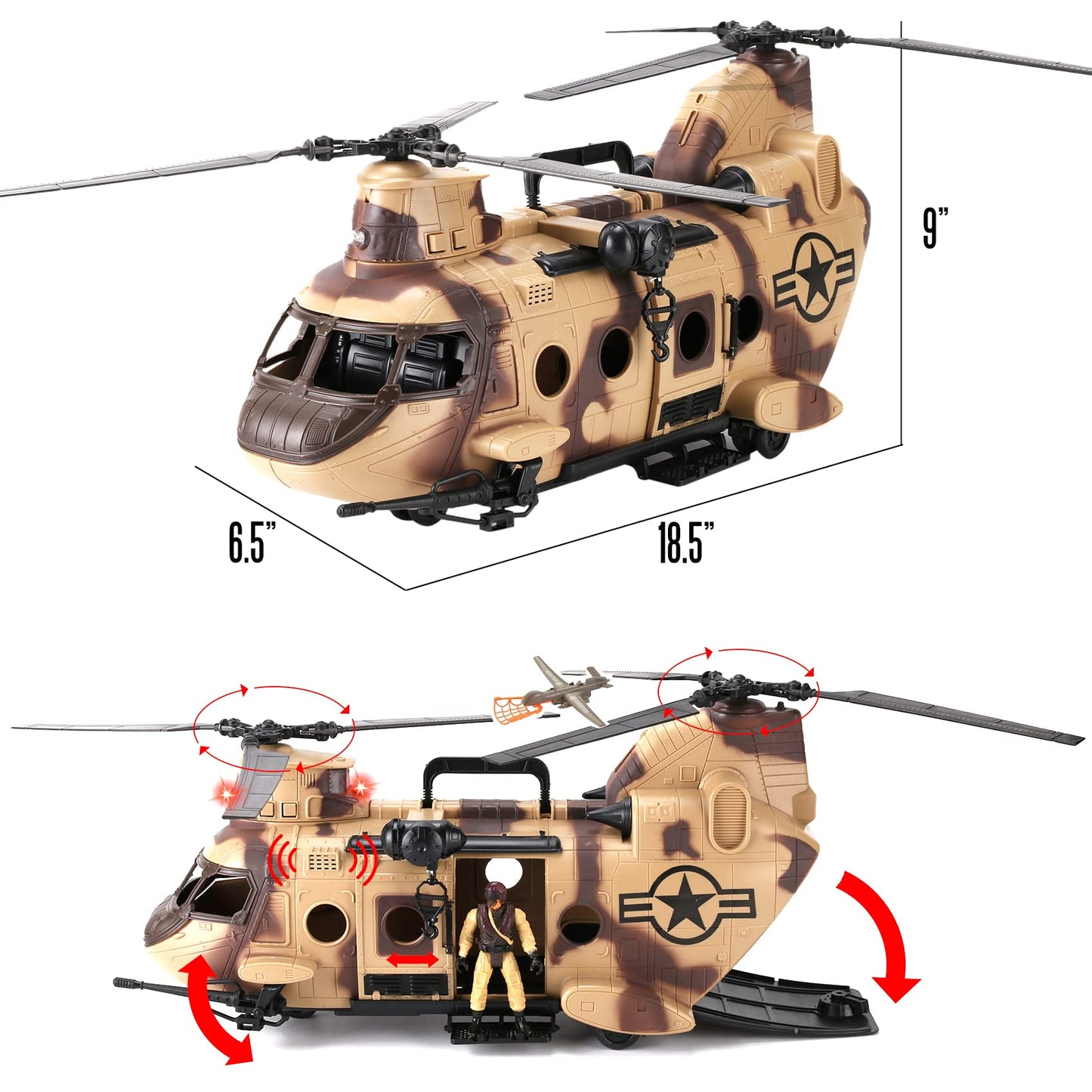 Liberty Imports 26-Piece Army Men Toy Set – Lights & Sound Helicopter Carrier