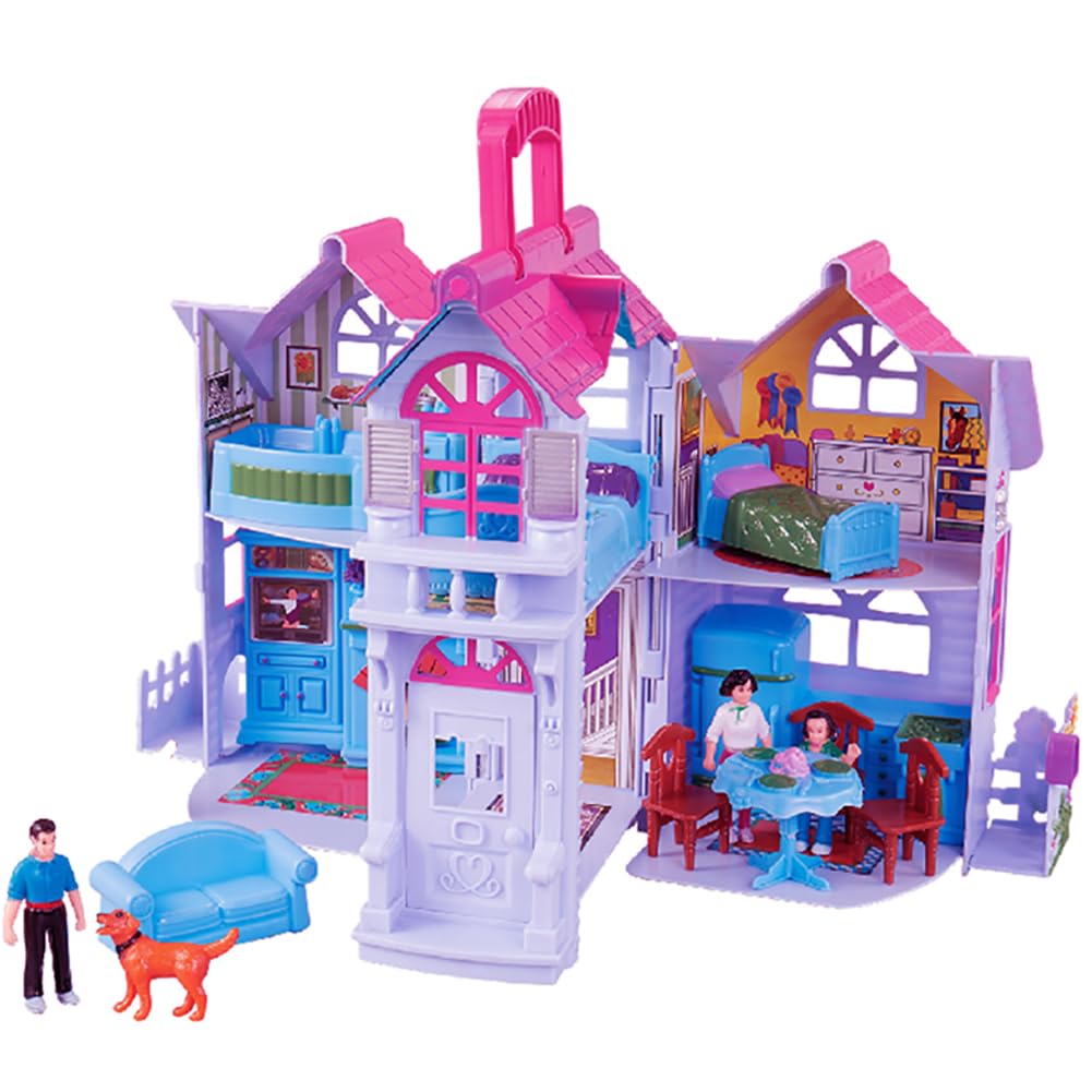 Liberty Imports My Pretty Dollhouse Fold and Go – Portable Mini Dollhouse with Family Figures and Realistic Furniture