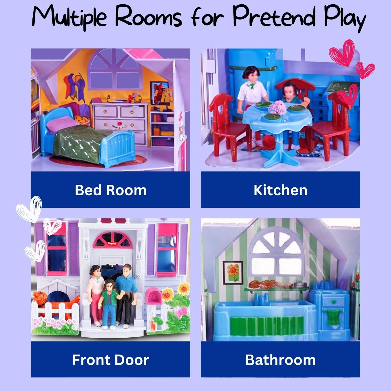 Liberty Imports My Pretty Dollhouse Fold and Go – Portable Mini Dollhouse with Family Figures and Realistic Furniture