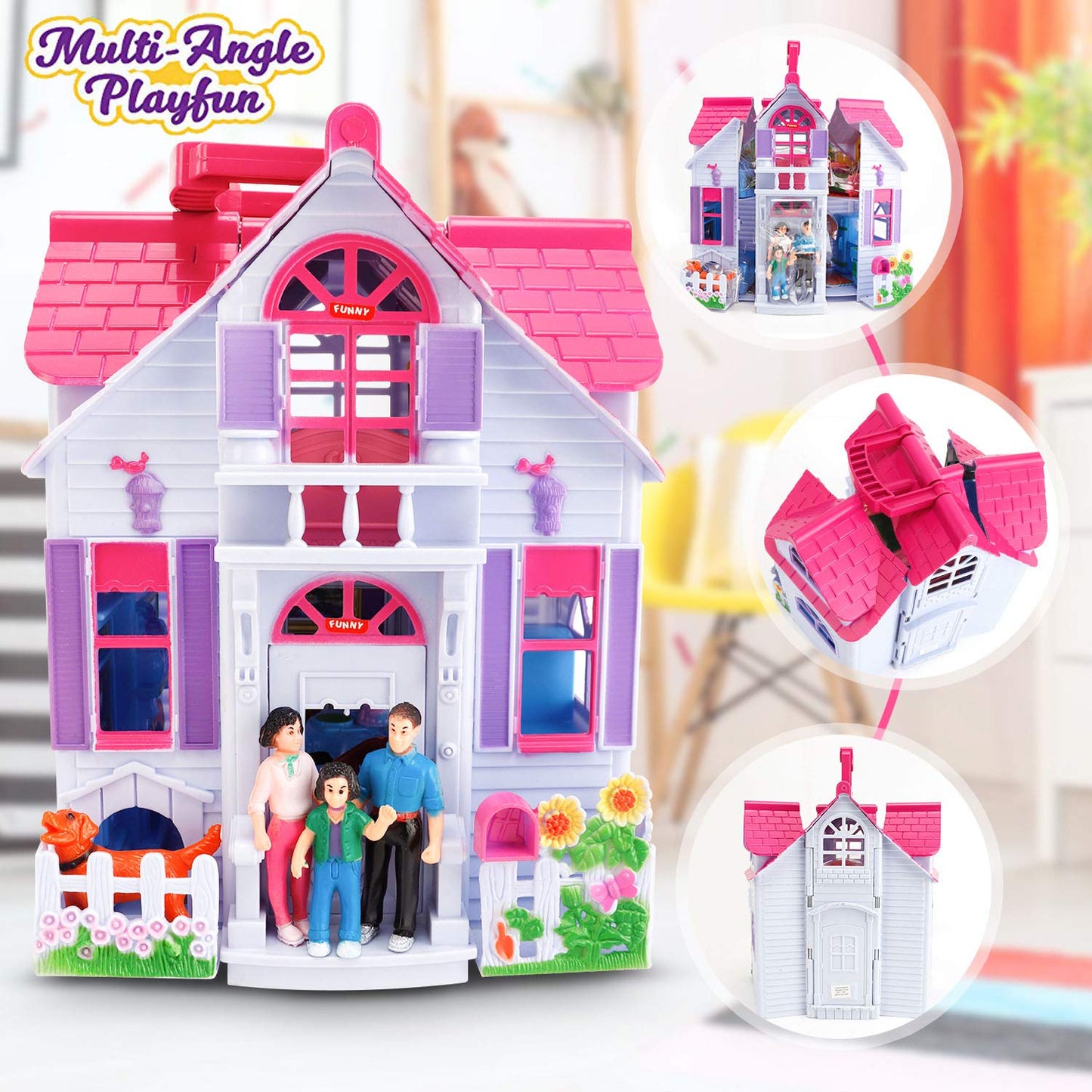 Liberty Imports My Pretty Dollhouse Fold and Go – Portable Mini Dollhouse with Family Figures and Realistic Furniture