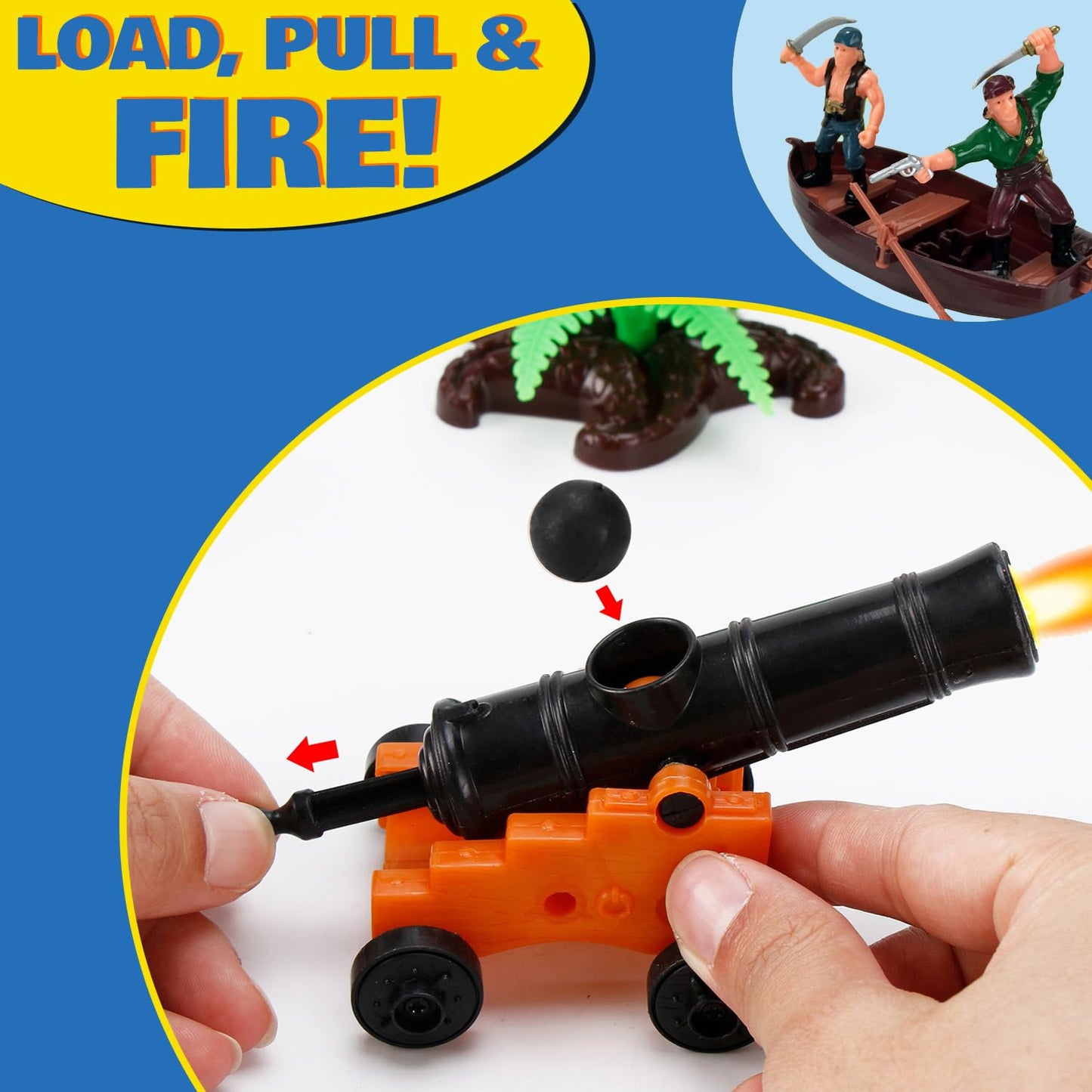 Liberty Imports Bucket of Pirate Action Figures Playset – Pirate Ship, Boat, Treasure Chest, Cannons, Shark