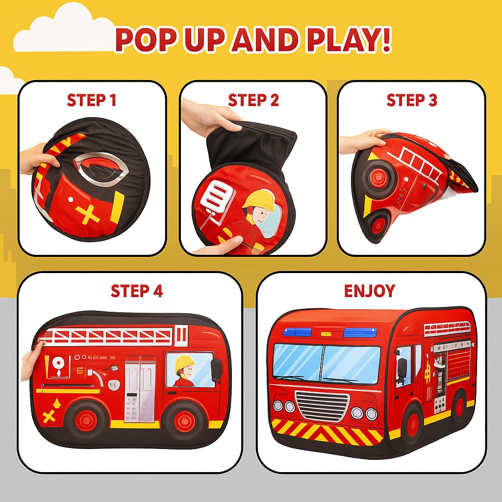 Liberty Imports Pop Up Fire Truck Play Tent – Indoor/Outdoor Kids Playhouse