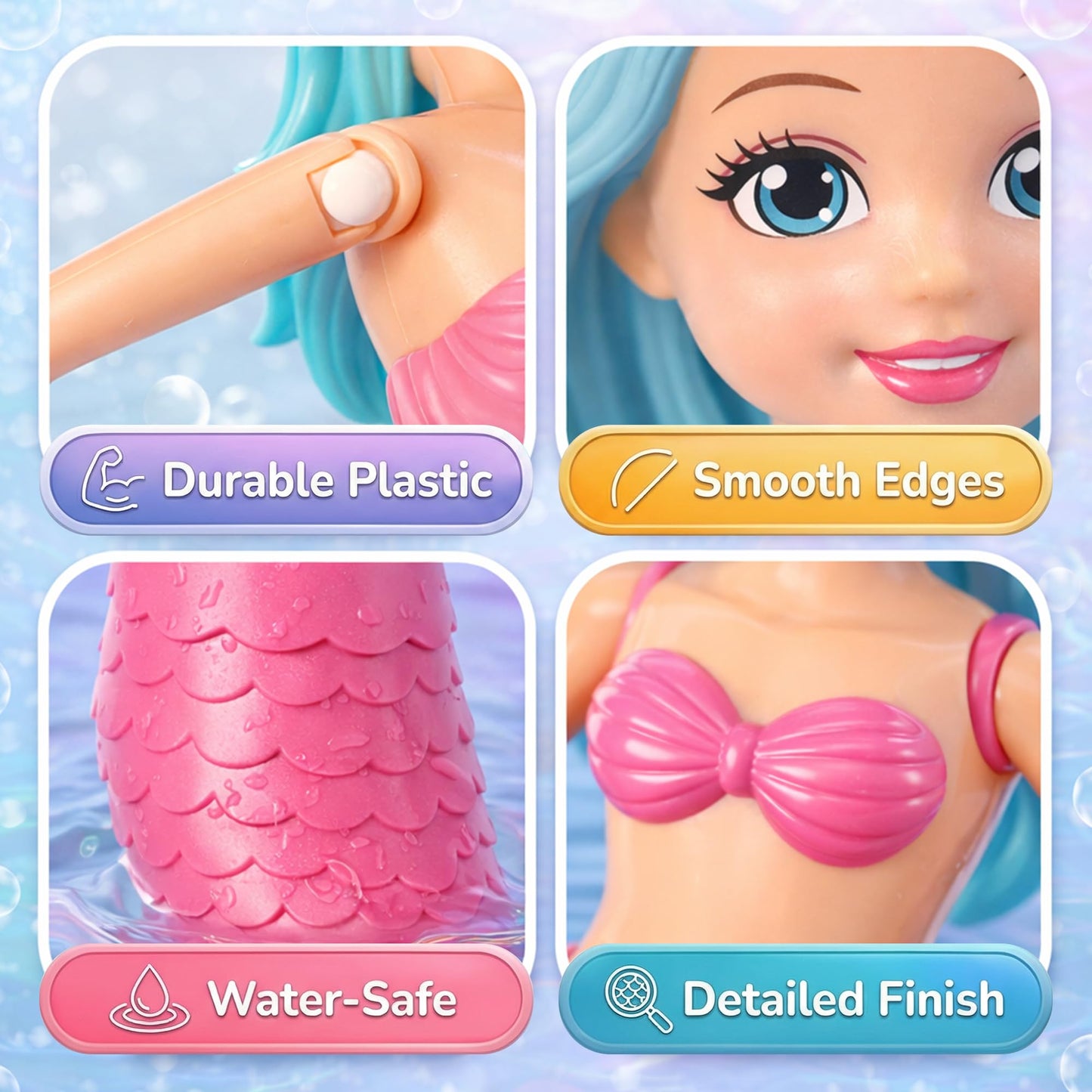 Liberty Imports Mermaid Bath Toys for Toddlers – Princess Wind-Up Tail Flap (6 Pack)
