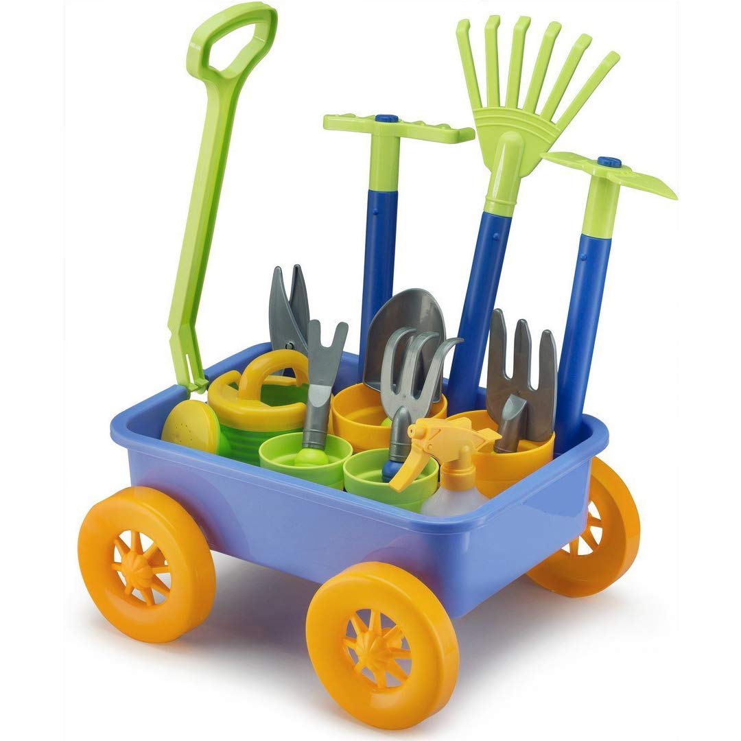 Liberty Imports Pull-Along Garden Wagon & Toy Gardening Tools Set for Toddlers