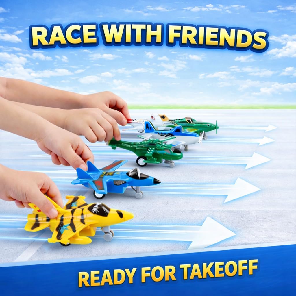Liberty Imports Pull Back Airplanes Toys – 12 Pack Colorful Jets & Helicopters