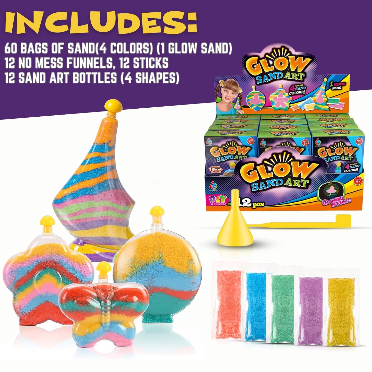 Liberty Imports Create Your Own Magic Sand Art Kit – Glow in the Dark, 12-Pack
