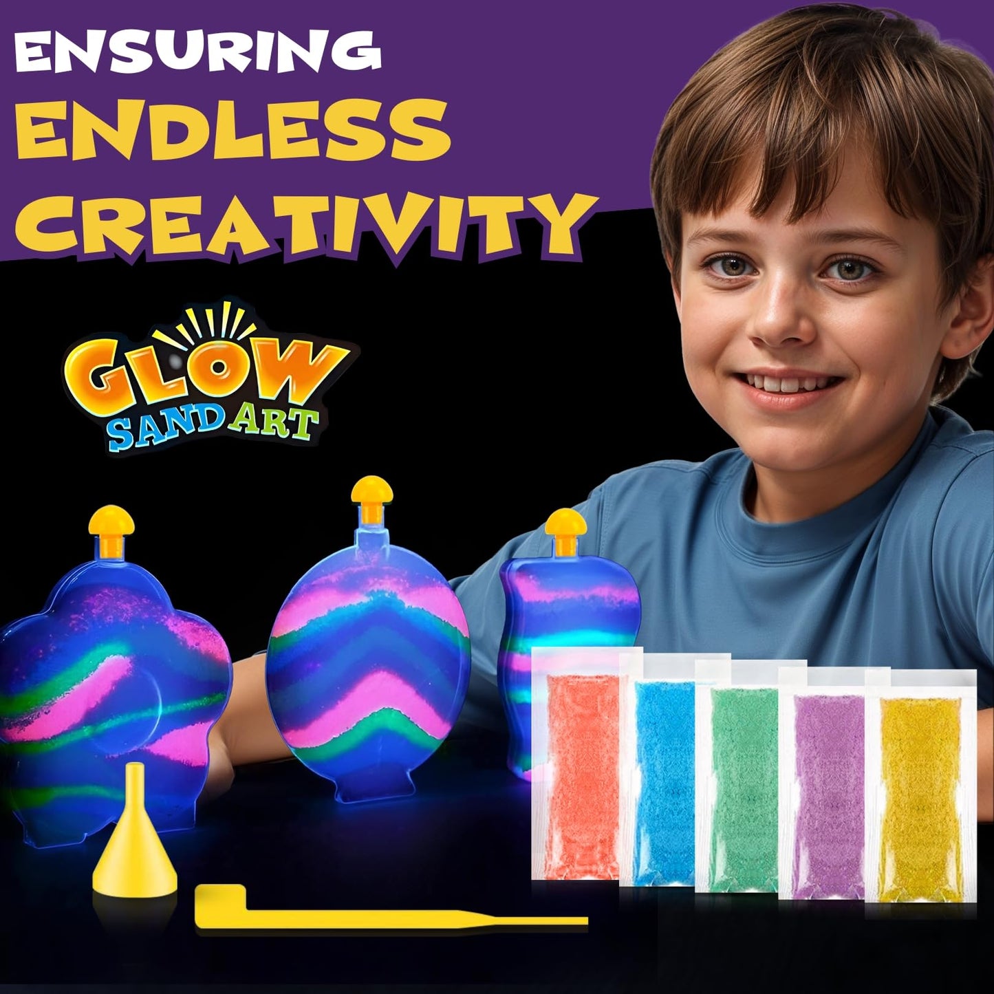 Liberty Imports Create Your Own Magic Sand Art Kit – Glow in the Dark, 12-Pack