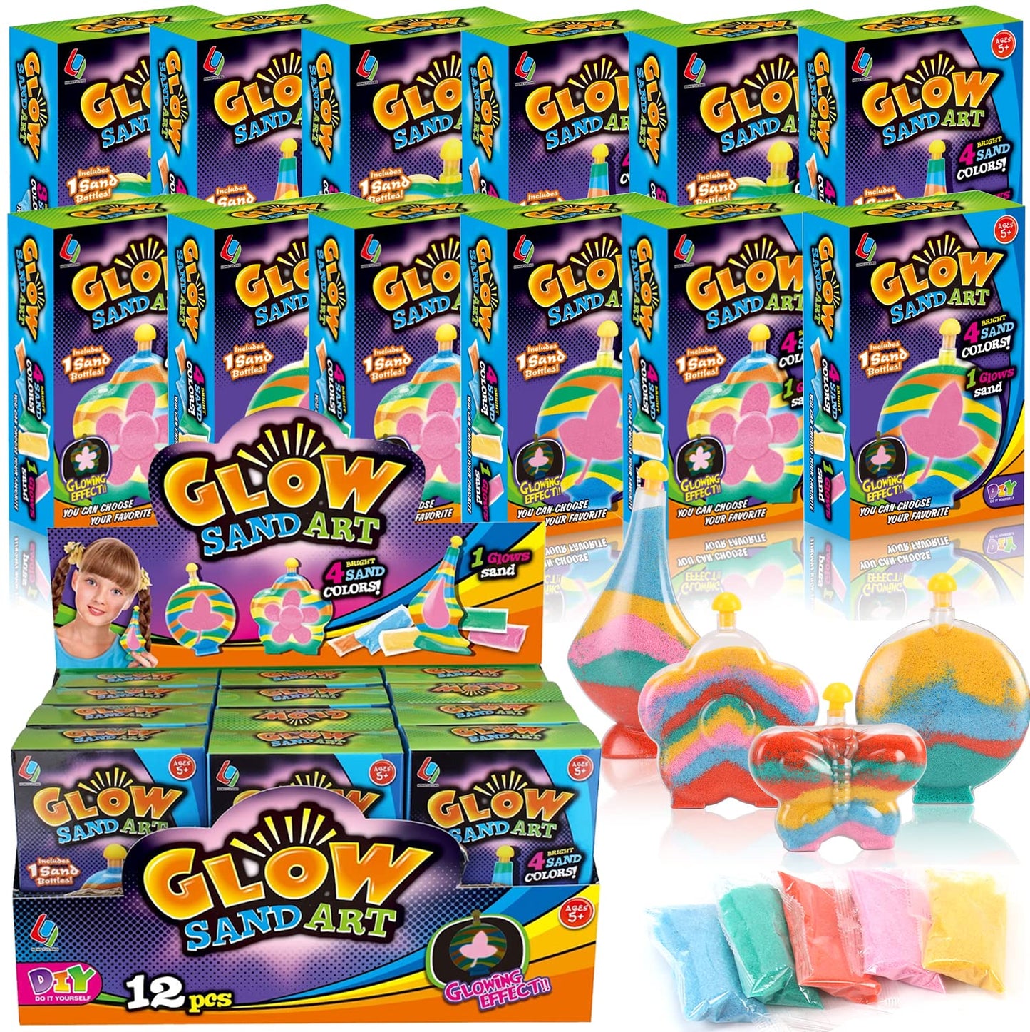 Liberty Imports Create Your Own Magic Sand Art Kit – Glow in the Dark, 12-Pack