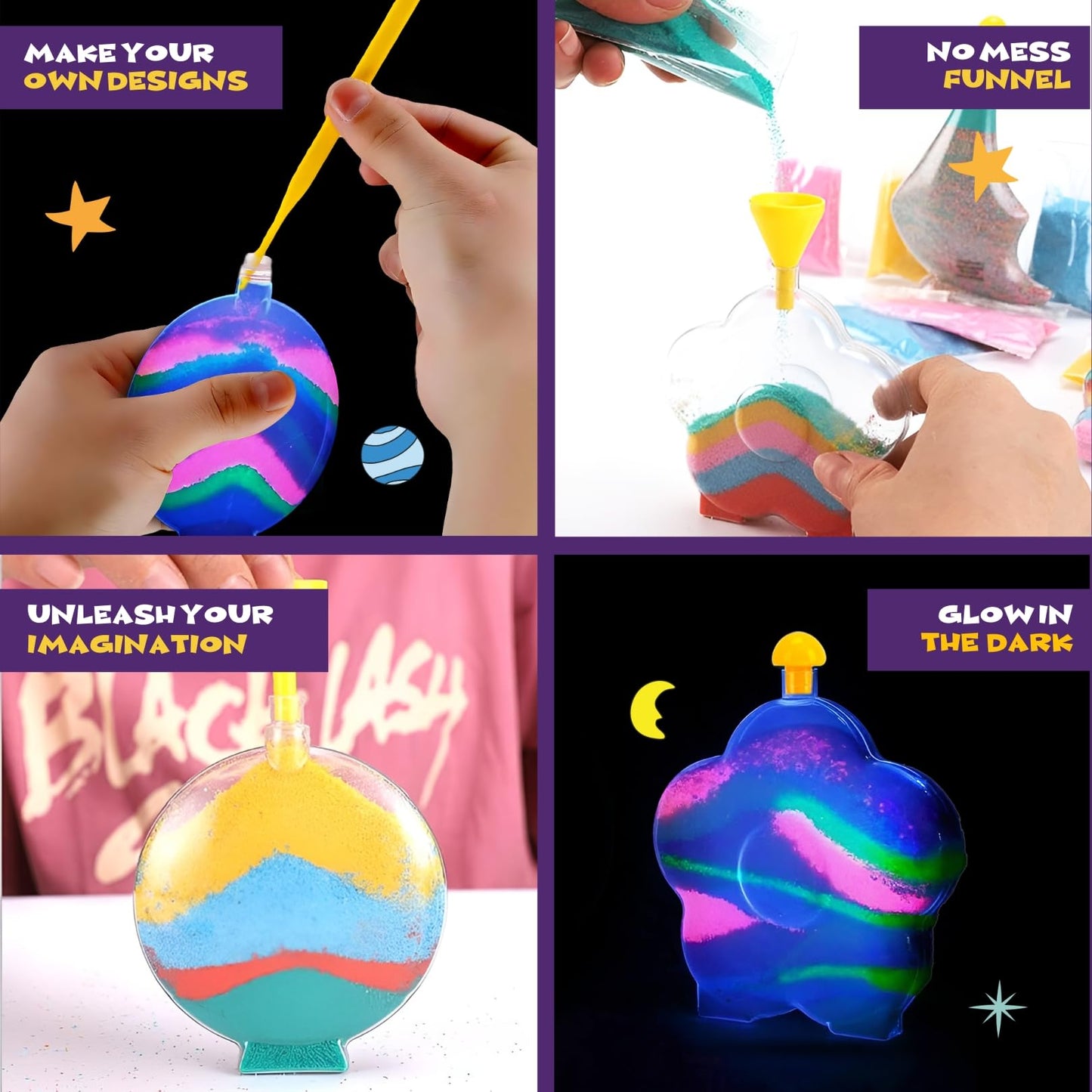 Liberty Imports Create Your Own Magic Sand Art Kit – Glow in the Dark, 12-Pack