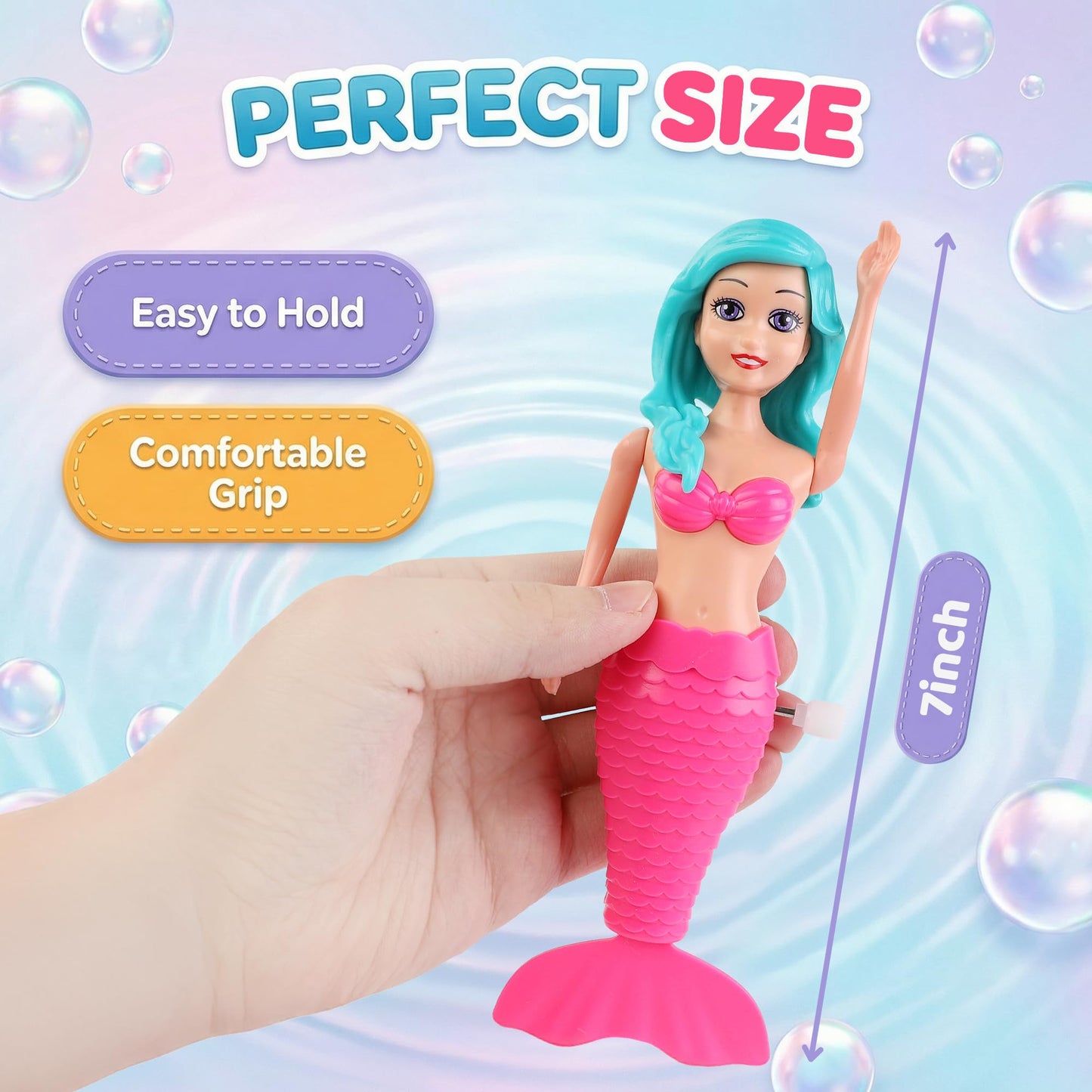 Liberty Imports Mermaid Bath Toys for Toddlers – Princess Wind-Up Tail Flap (6 Pack)