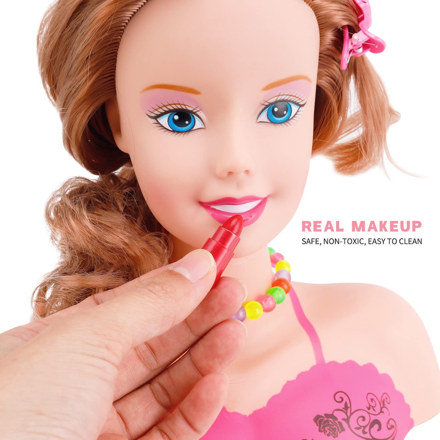 Liberty Imports Makeup & Hair Styling Doll Head Kit for Kids – Pretend Play with Washable Cosmetics