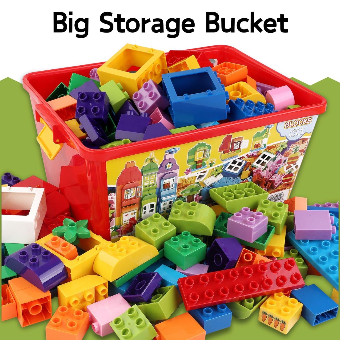 Liberty Imports Big Building Blocks 166 Pieces – Compatible with Major Brands | Storage Bucket