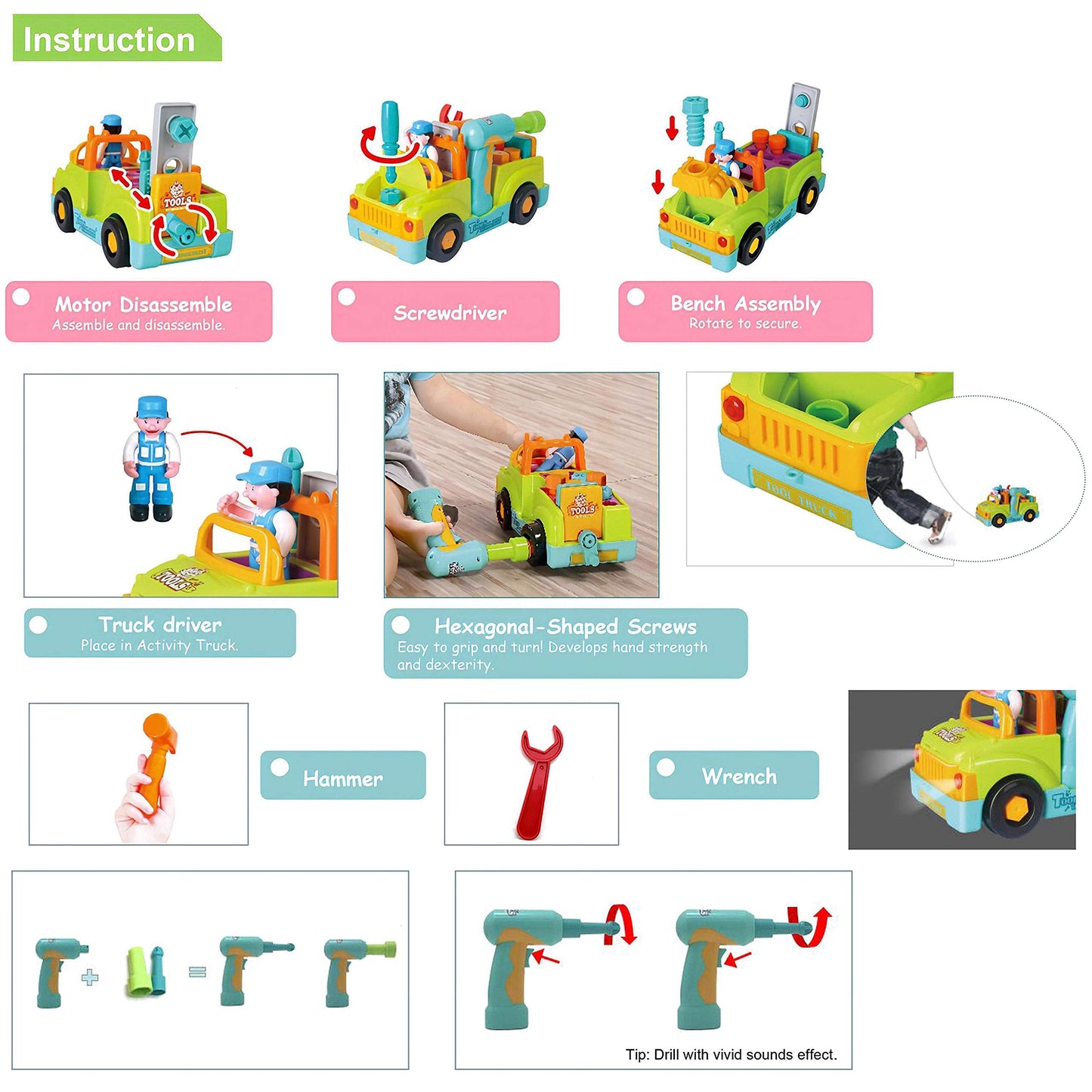 Liberty Imports Toddler Tool Set – Interactive Truck & Drill Toy for 2-Year-Old Builders