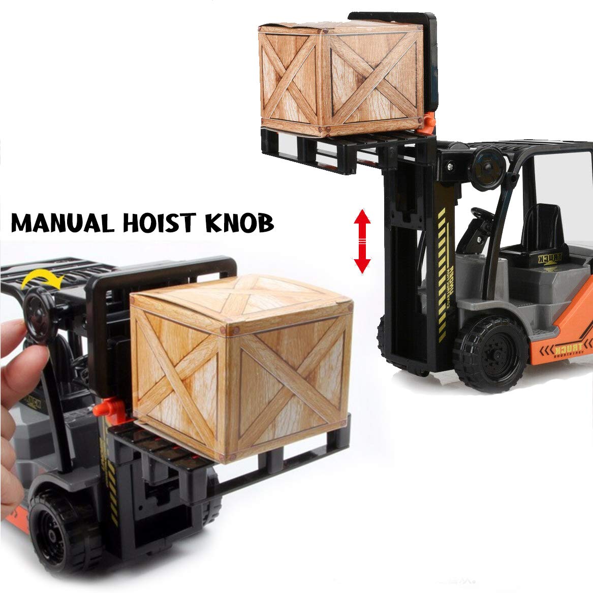 Liberty Imports Toy Forklift Truck with Pallet & Cargo — 1:22 Scale, Friction-Powered Wheels, Manual Lifting